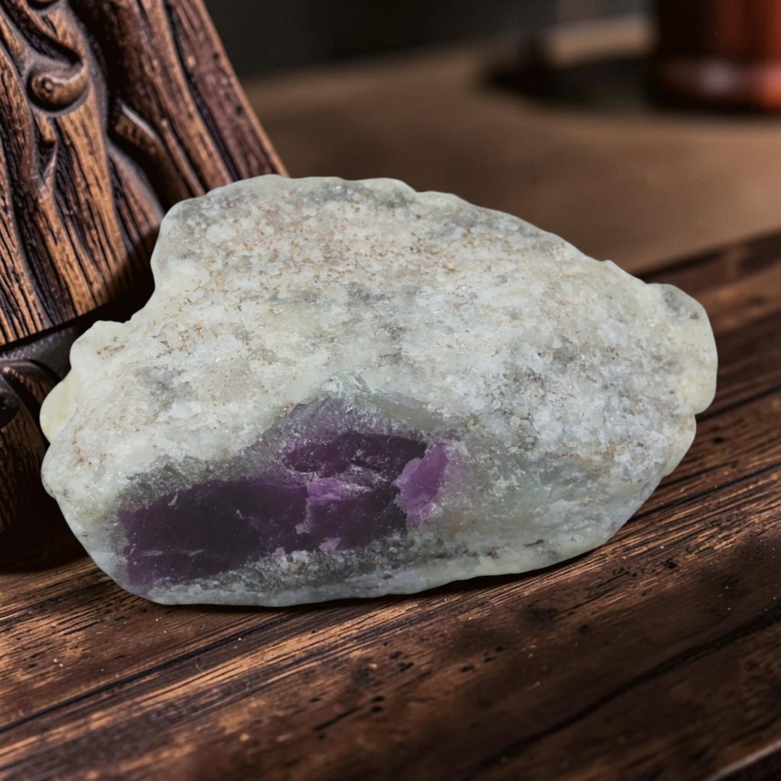 43.75ct Natural Mauritania Ruby Rough (Unheated), 67XA: This unheated Mauritania ruby rough is a captivating natural crystal specimen, featuring vivid magenta-purple ruby formations embedded in a contrasting greyish matrix. The stone's rugged, unpolished s