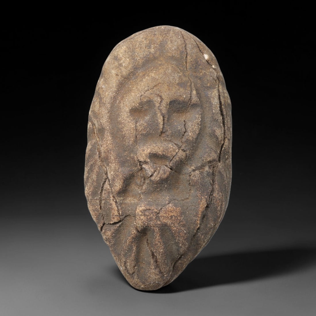 Ancient Medieval Christian Hand Carved Stone Devotional Plaque, 83WT: Compact antique sacred tablet hand-hewn from natural sedimentary stone, originating from Medieval Christian devotional craft traditions across the broader Mediterranean and Near Eastern spheres. Minia
