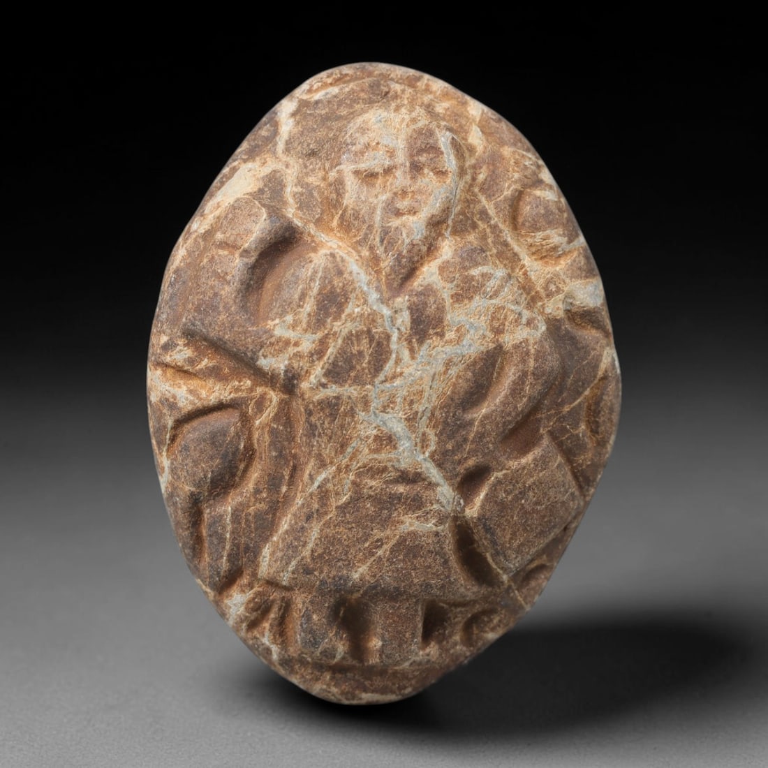 Ancient Medieval Christian Hand Carved Stone Devotional Plaque, 76WT: Compact antique sacred tablet hand-hewn from natural sedimentary stone, originating from Medieval Christian devotional craft traditions across the broader Mediterranean and Near Eastern spheres. Minia