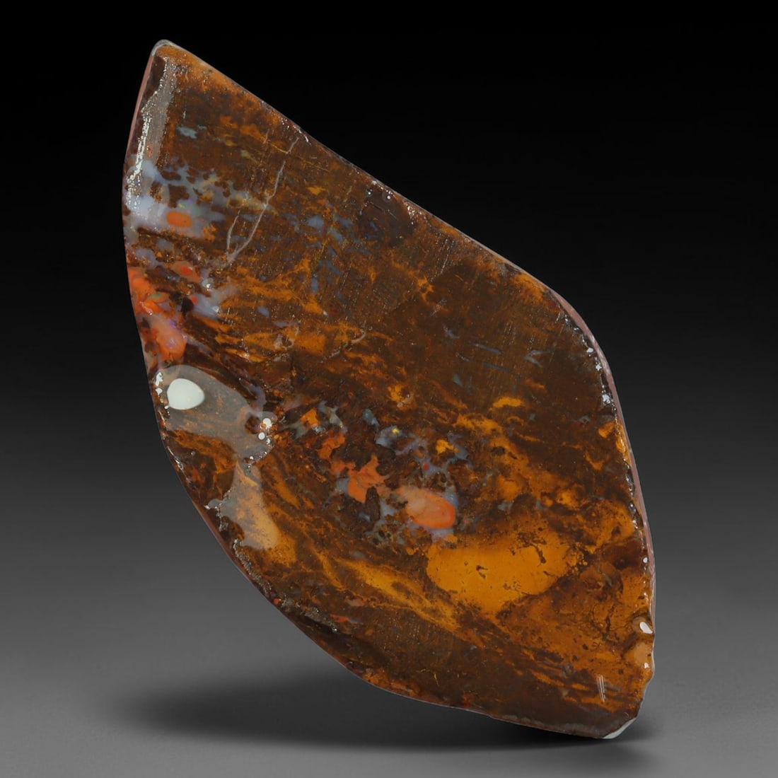 42.15ct Natural Australian Queensland Boulder Opal Sliced Slab Cutting Rough, 16YP: Natural sliced slab rough of Queensland boulder opal cutting grade, featuring rich color ironstone matrix with patterns. The face clearly reveals extensive opal veining and pocket formations running t