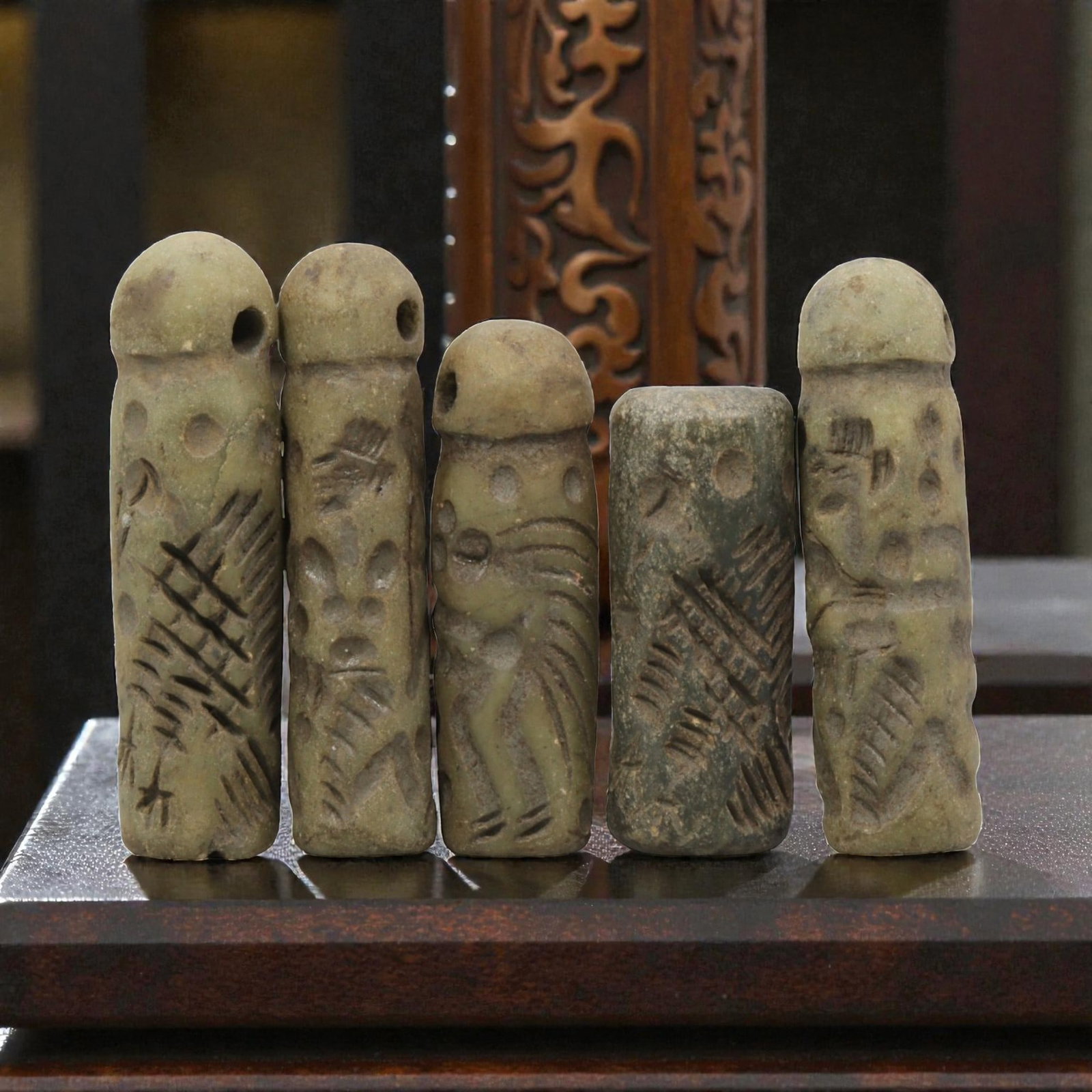 A Lot of 5 Ancient Mesopotamian Serpentine Cylinder Seals, 43WP (1 of 1)