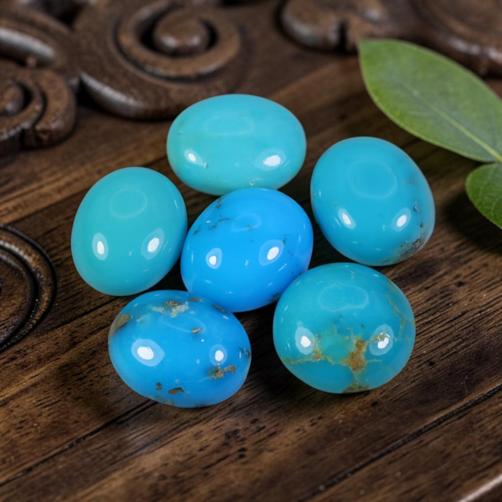 12.88 Carats Natural Arizona Sleeping Beauty Turquoise Cabochon Parcel, 90WC: This curated parcel features polished oval cabochons of genuine Arizona Sleeping Beauty turquoise, exhibiting vivid saturated sky-blue color characteristic of this renowned deposit, with subtle natura