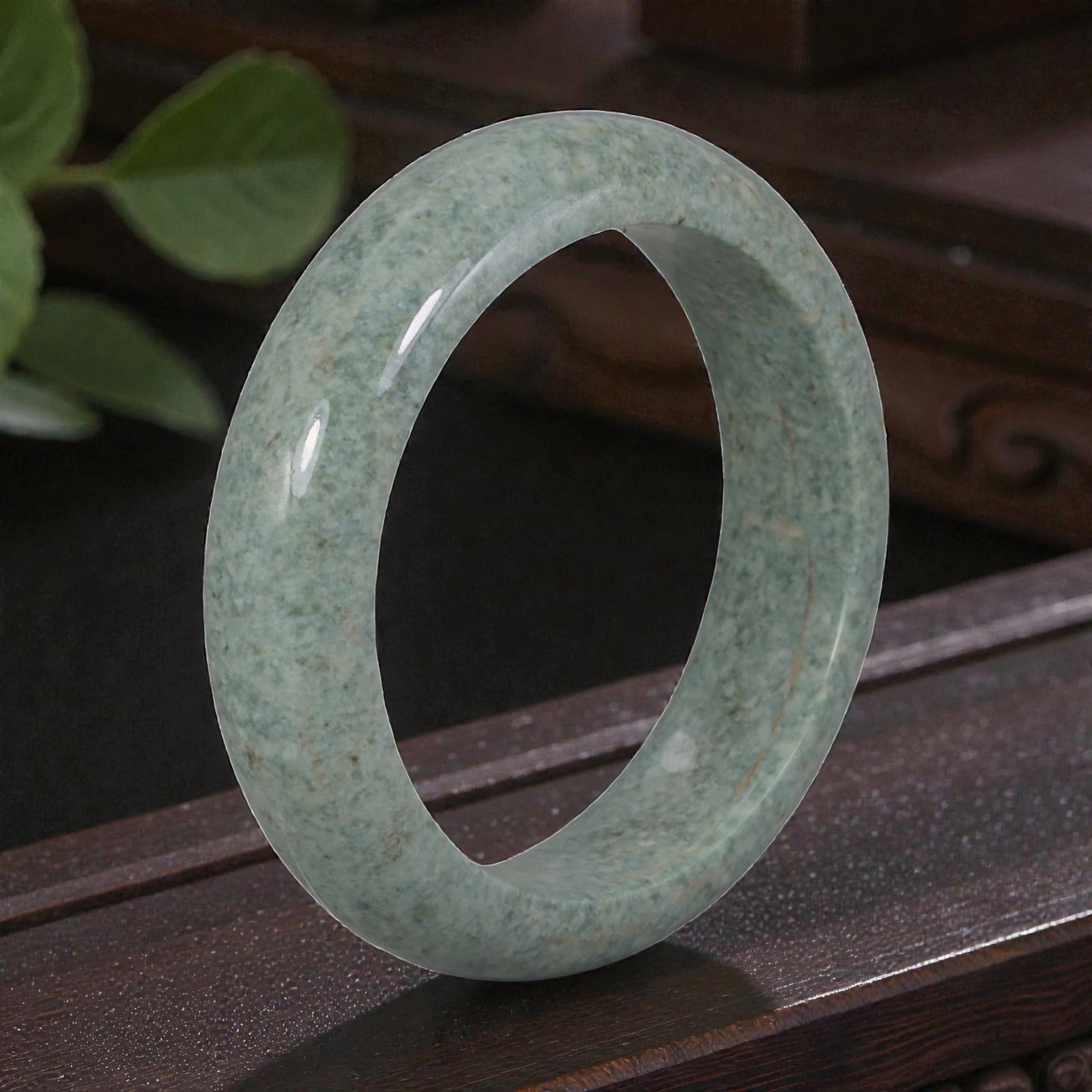 Natural Burmese Type A Green Jadeite Bangle - Mottled Mint Bracelet, 14YH (1 of 2)