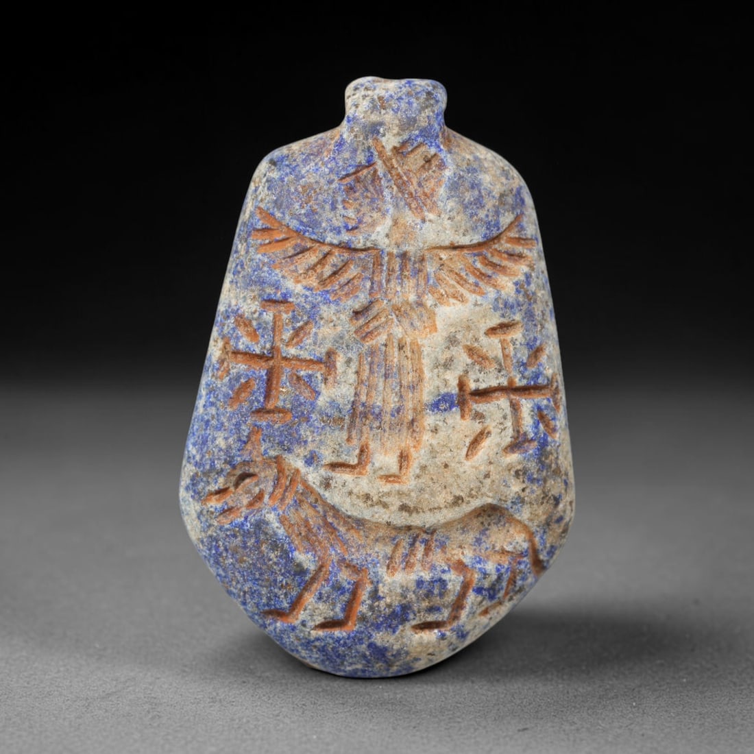 Ancient Sasanian Lapis Lazuli Hand Carved Amulet, 32WT: Antique wearable protective amulet fully carved from solid natural lapis lazuli stone, originating from the historic Sasanian Empire cultural sphere. Lapis lazuli was an immensely valued sacred stone 