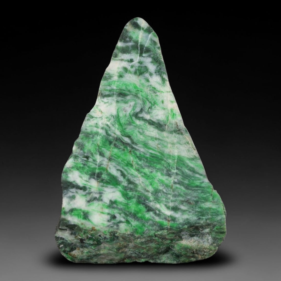 133ct Natural Type A Burmese Jadeite Jade Sliced Rough, 8YN: This specimen is a sliced rough block of natural Type A Burmese jadeite jade. The interior displays natural colour zoning with visible mineral veining and crystalline patterns typical of unprocessed j
