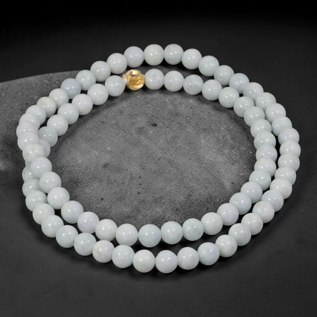 Natural Burmese Type A Pale Lavender Jadeite Jade Beaded Necklace, 4WY: This necklace strand is fashioned from authentic untreated Burmese Type A jadeite material, each spherical bead holding soft pale lavender tonal hues naturally formed during the stone's geological dev