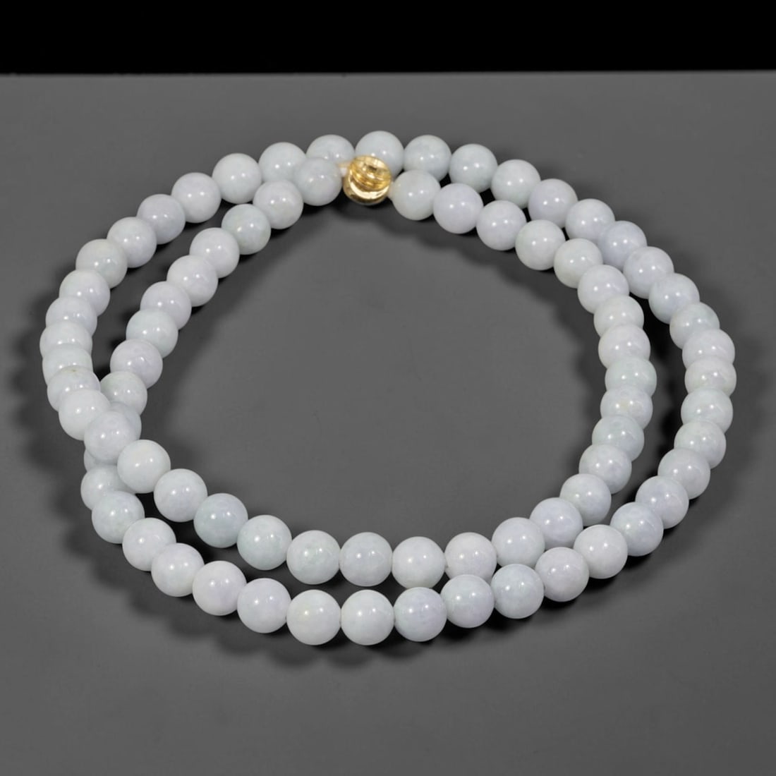 Natural Burmese Type A Pale Lavender Jadeite Jade Beaded Necklace, 3WY: This necklace strand is fashioned from authentic untreated Burmese Type A jadeite material, each spherical bead holding soft pale lavender tonal hues naturally formed during the stone's geological dev