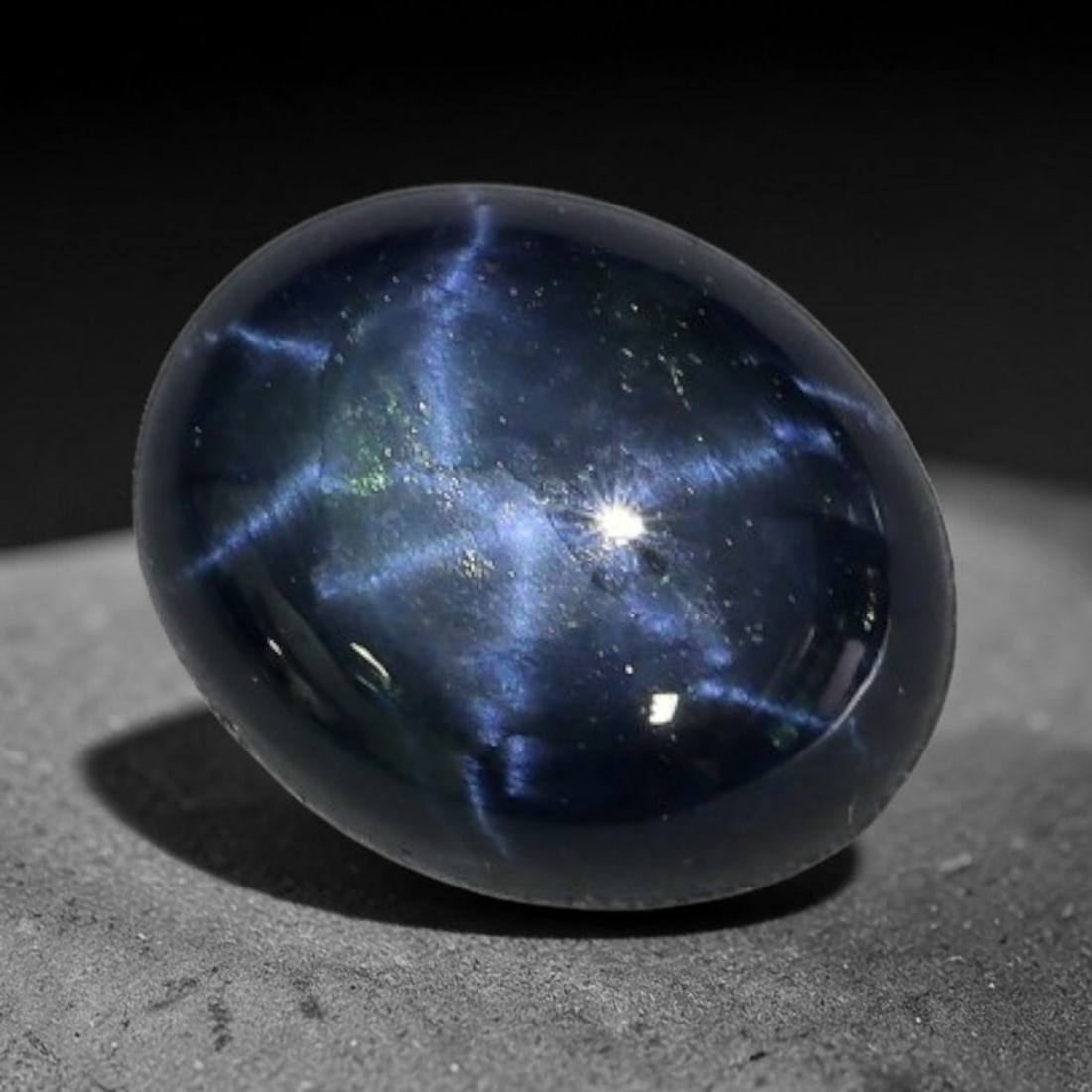 2.89 Carats Natural 6 Ray Blue Star Sapphire Loose Gemstone, 54XX: This star sapphire is crafted from natural corundum deposits and refined into a sleek polished cabochon form through professional lapidary finishing procedures. The distinct six-ray star asterism disp