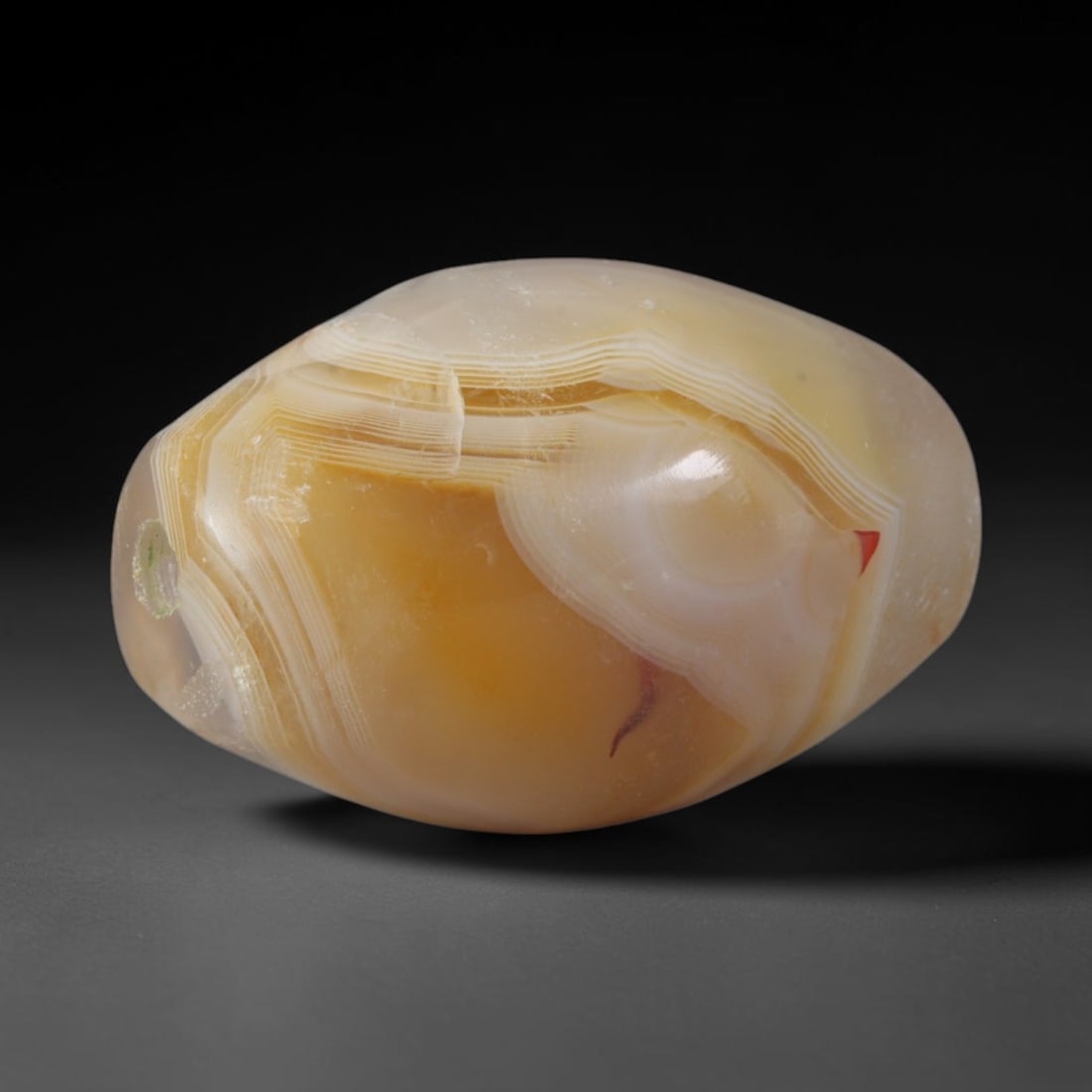 Ancient Sogdian Culture Banded Agate Barrel Bead (500 BCE-800 CE), 58XD: This antique banded agate barrel bead originates from Sogdian merchant culture, the pivotal Silk Road intermediary civilization that crafted and circulated chalcedony beads between China, Persia, and 