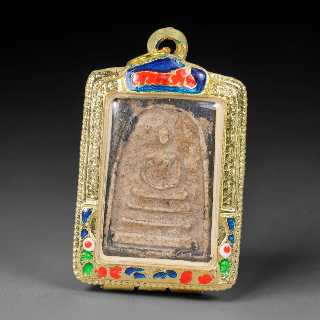 Thai Gilded Clay Metal Amulet Buddhist Votive Pendant, 9ZB (1 of 2)