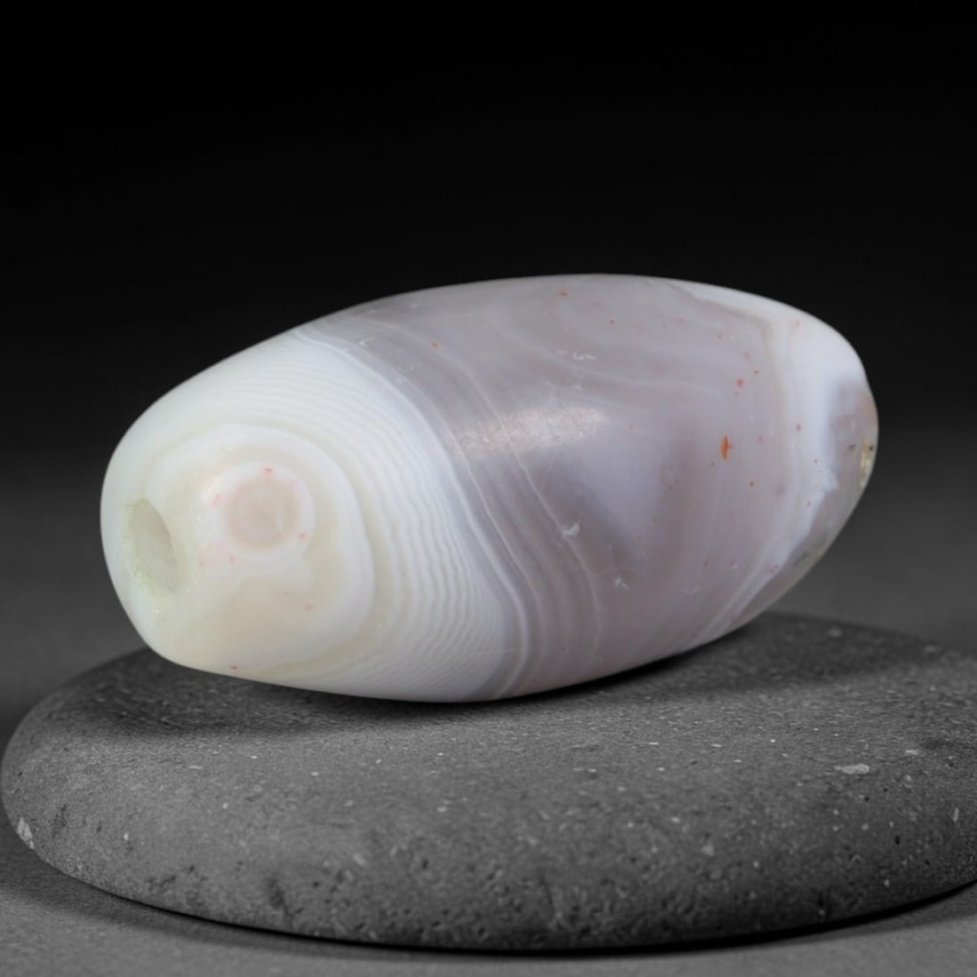 Ancient Sogdian Natural White Eye Banded Agate Small Barrel Trade Bead (500-1000 CE), 42XD (1 of 1)