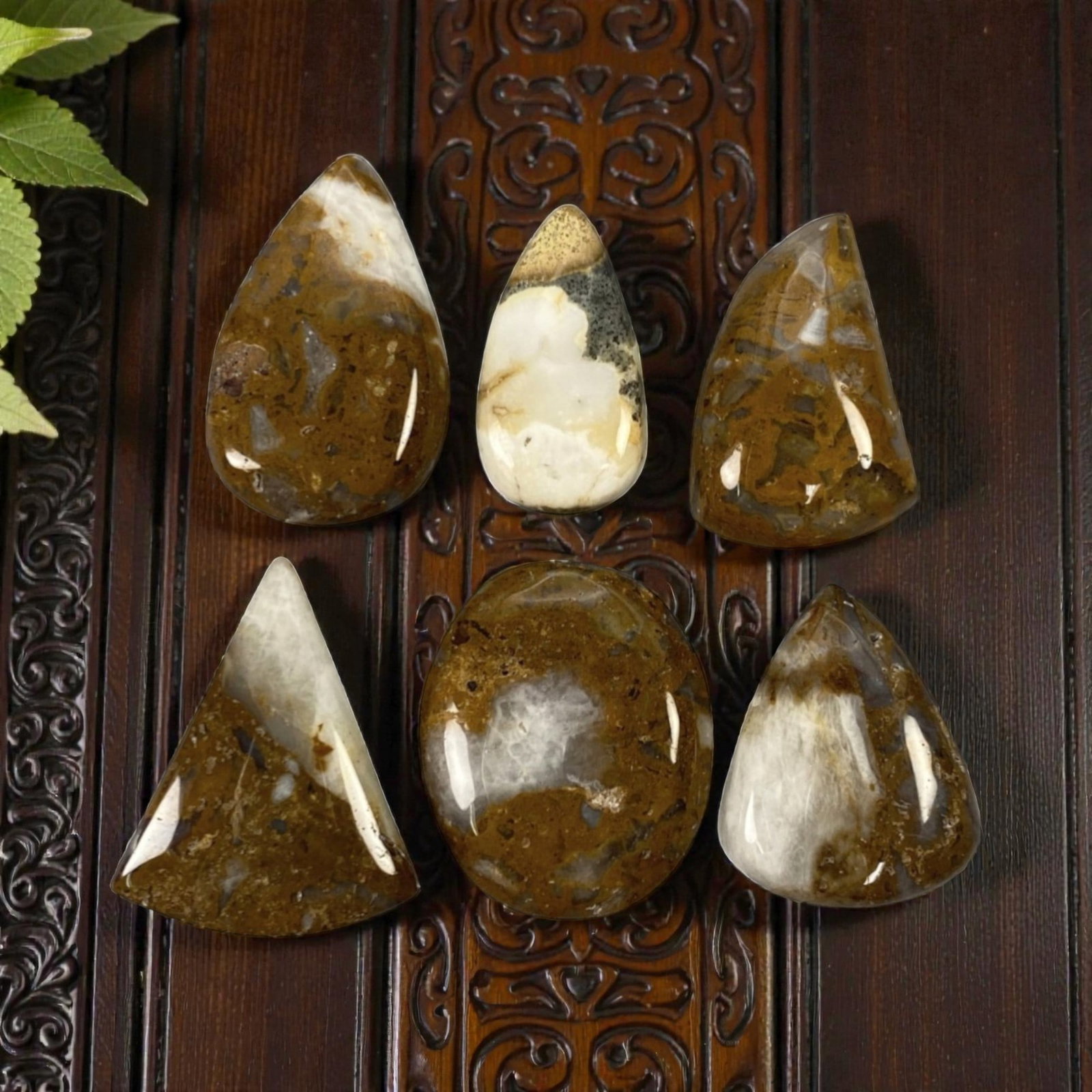 206.45 Carats Picture Jasper Statement Cabochon Parcel - Natural Loose Gemstones, 95ZL: This exceptional and substantial parcel of Picture Jasper cabochons, weighing a total of 206.45 carats with individual dimensions ranging from 2.7 to 3 cm, is a masterclass in nature's artistry. Each 