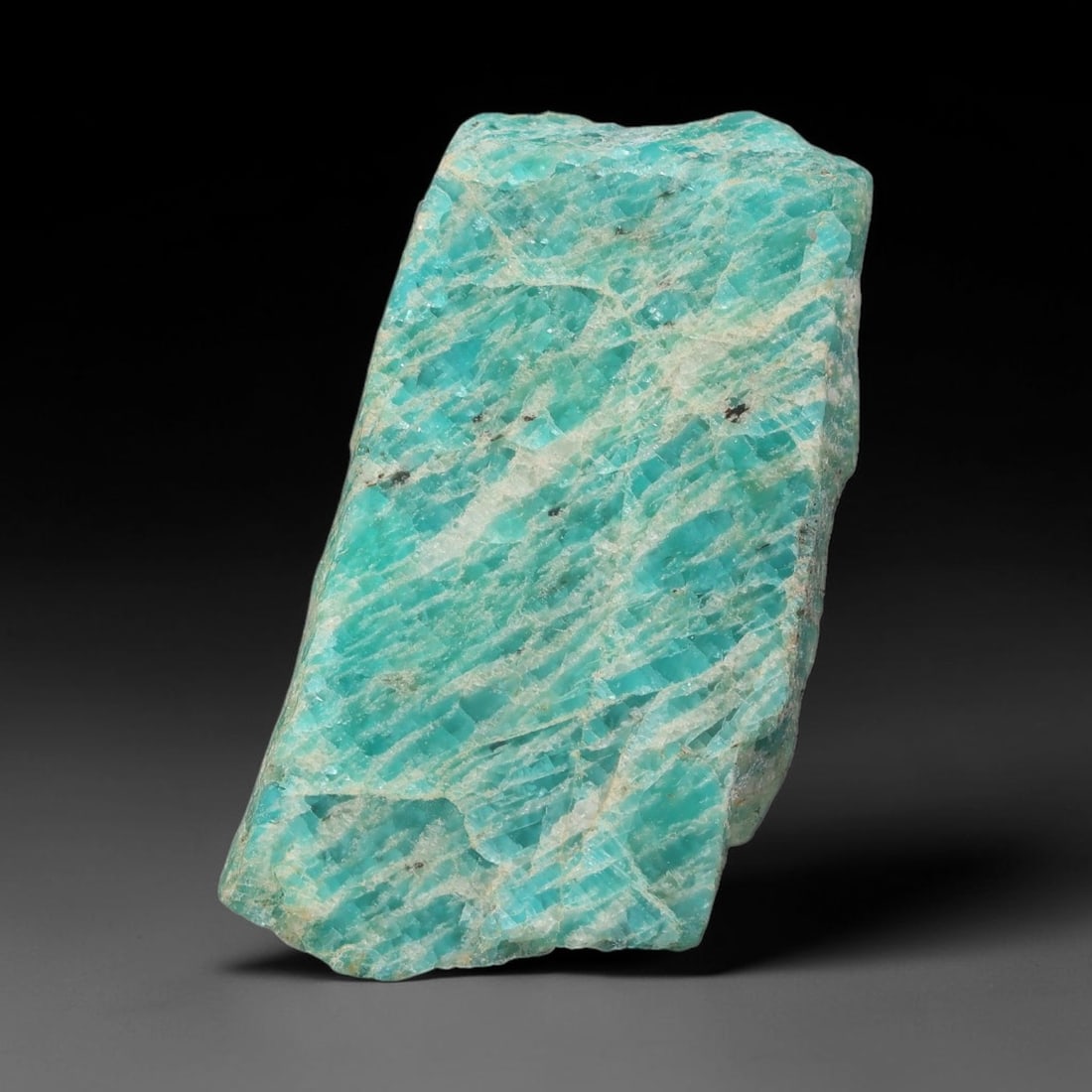 53ct Natural Russian Ural Amazonite Slab Rough, 43WV: This intact amazonite slab features distinct parallel mineral banding running uniformly across its naturally split flat surface within 40x22x6mm slab dimensions, retaining unmodified natural geologica