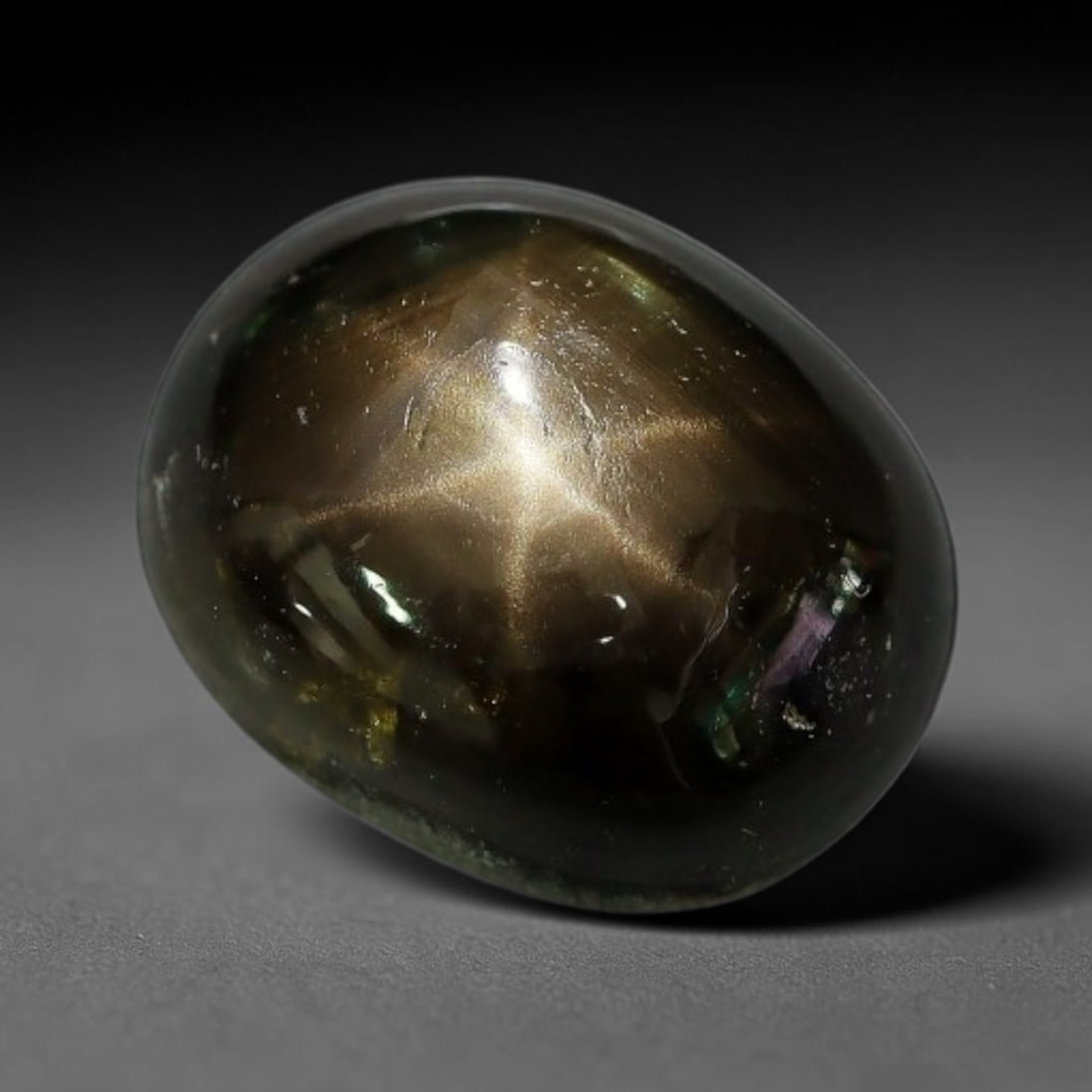 2.86ct Natural Siamese 6-Ray Black Star Sapphire Loose Gemstone, 8XY: This polished star sapphire originates from classic Siamese mining deposits, featuring a deep dark crystalline base with fine native mineral traces trapped within its structure, sized at calibrated 8.