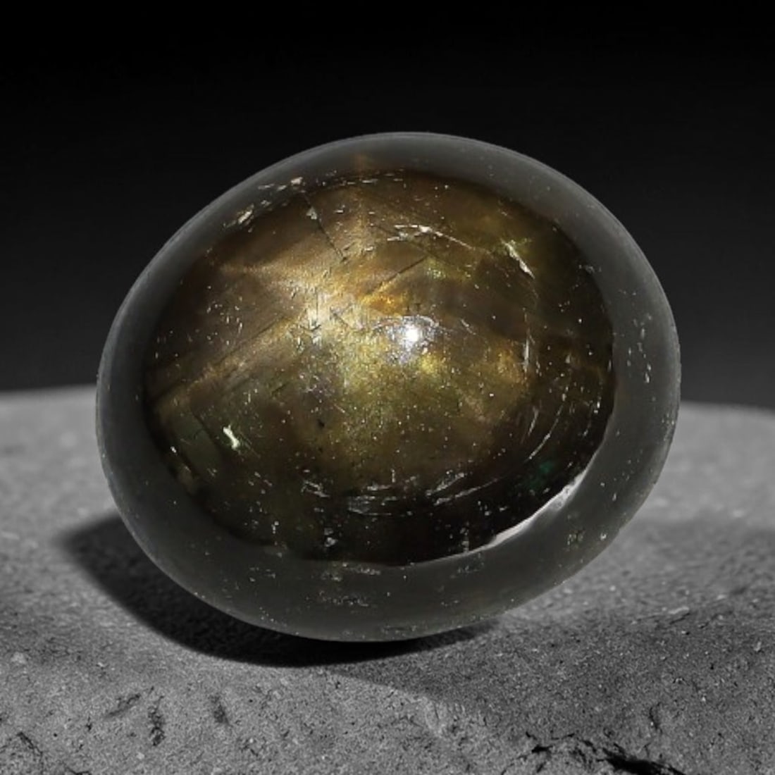 4.29ct Natural Siamese 6-Ray Black Star Sapphire Loose Gemstone, 57WW: This polished star sapphire originates from classic Siamese mining deposits, featuring a deep dark crystalline base with fine native mineral traces trapped within its structure, sized at calibrated 9x