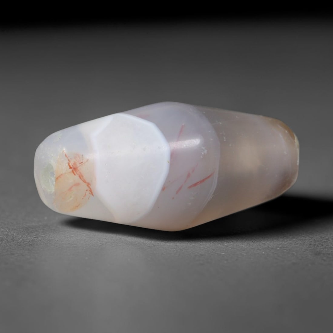 Ancient Gandhara Faceted Pink Hairline Chalcedony Mini Barrel Trade Bead (600 BCE - 500 CE), 34XD (1 of 1)