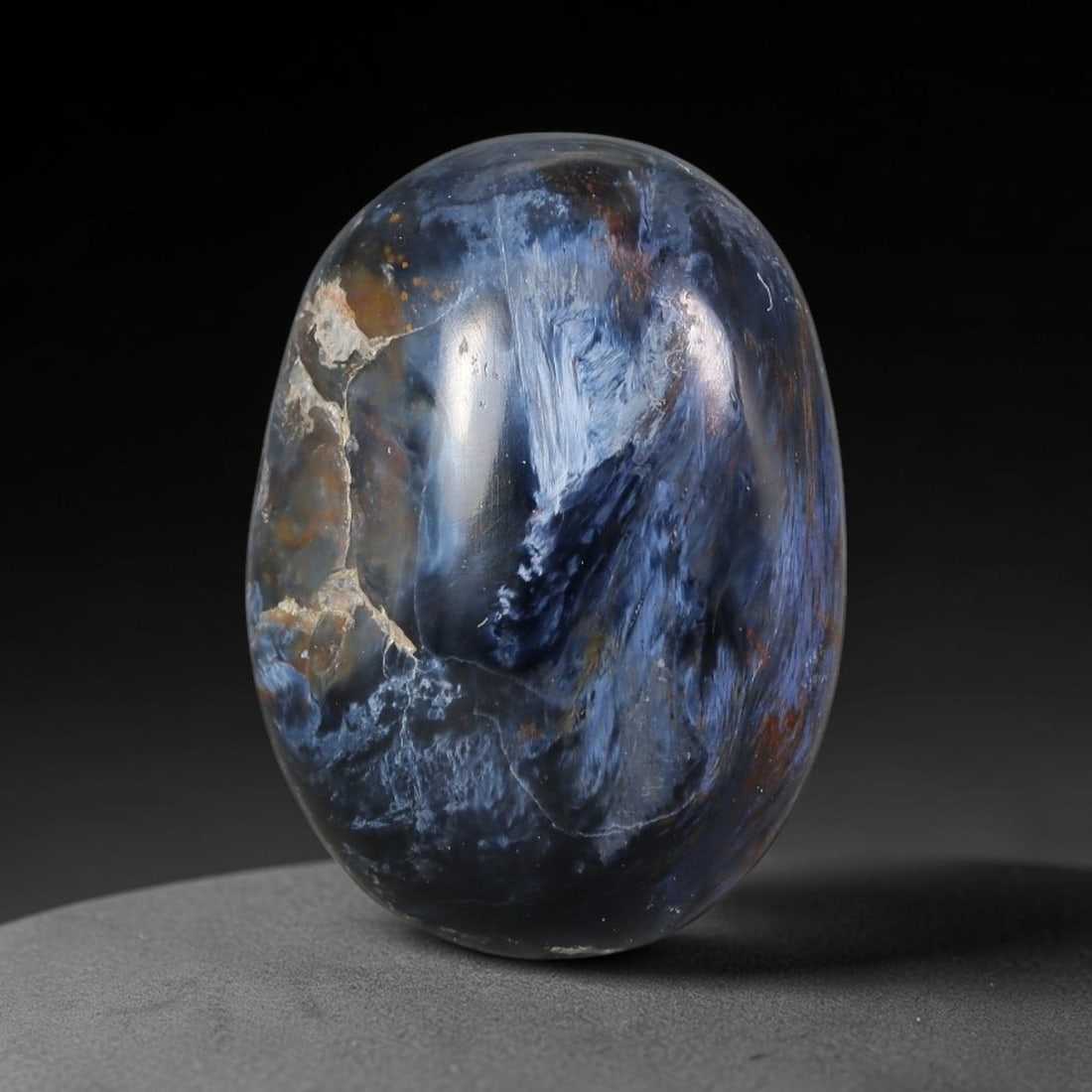 18.29 Carats Natural Blue Pietersite Loose Cabochon Gemstone, 16ZQ: This genuine natural pietersite features swirling layered blue fibrous mineral formations formed through natural geological silicate deposition. Fine natural oxide flecks and subtle mineral veining ru