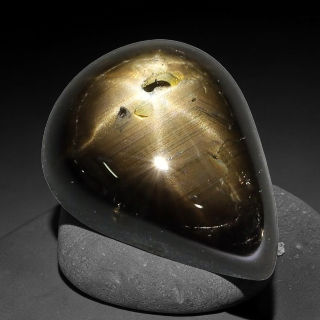 2.50ct Natural Siamese 6-Ray Black Star Sapphire Loose Gemstone, 3XY: This polished star sapphire originates from classic Siamese mining deposits, featuring a deep dark crystalline base with fine native mineral traces trapped within its structure, sized at calibrated 9.
