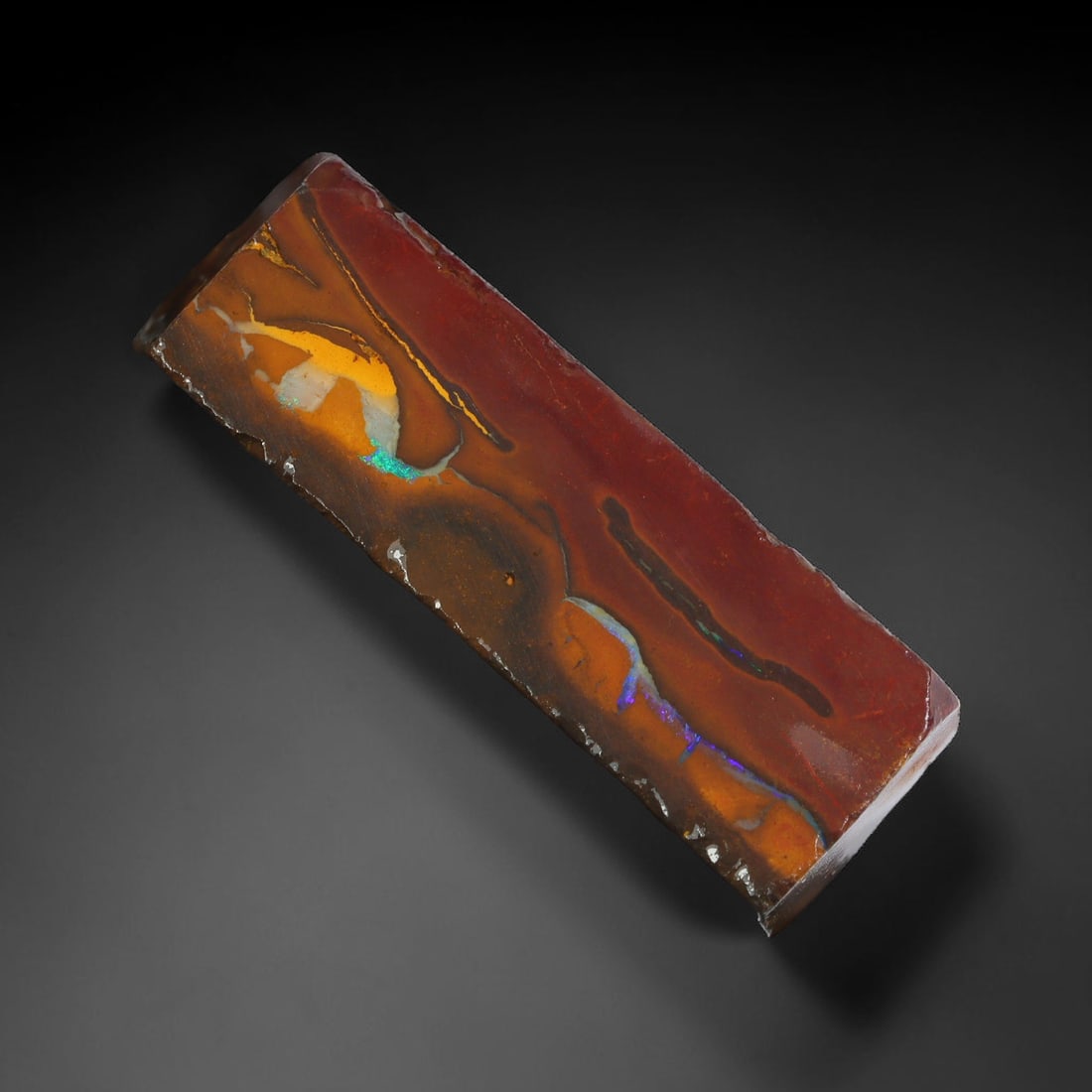 60.02ct Natural Australian Queensland Boulder Opal Sliced Slab Cutting Rough, 62YL: Natural sliced slab rough of Queensland boulder opal cutting grade, featuring rich color ironstone matrix with patterns. The face clearly reveals extensive opal veining and pocket formations running t