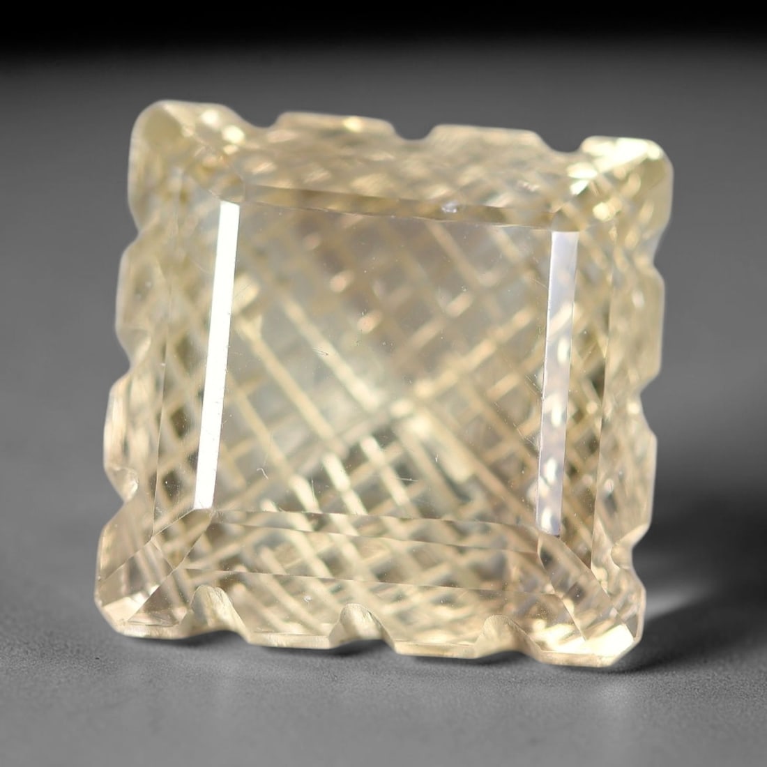 32.19 Carats Natural Brazilian Lemon Quartz Fancy Cut Loose Gemstone, 88WY: This lemon quartz specimen is mined from Brazilian natural quartz deposits and refined via professional fancy cut lapidary work, featuring consistent polished surfaces across the entire crystalline ex