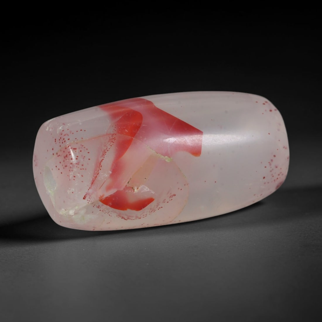Ancient Indus Valley / Harappan Civilization Banded Agate Cylinder Bead (2600-1900 BCE), 78XD: This antique banded agate cylinder bead originates from the Indus Valley / Harappan Civilization, the pioneering South Asian culture renowned for mastering chalcedony heat treatment, precise hand dril