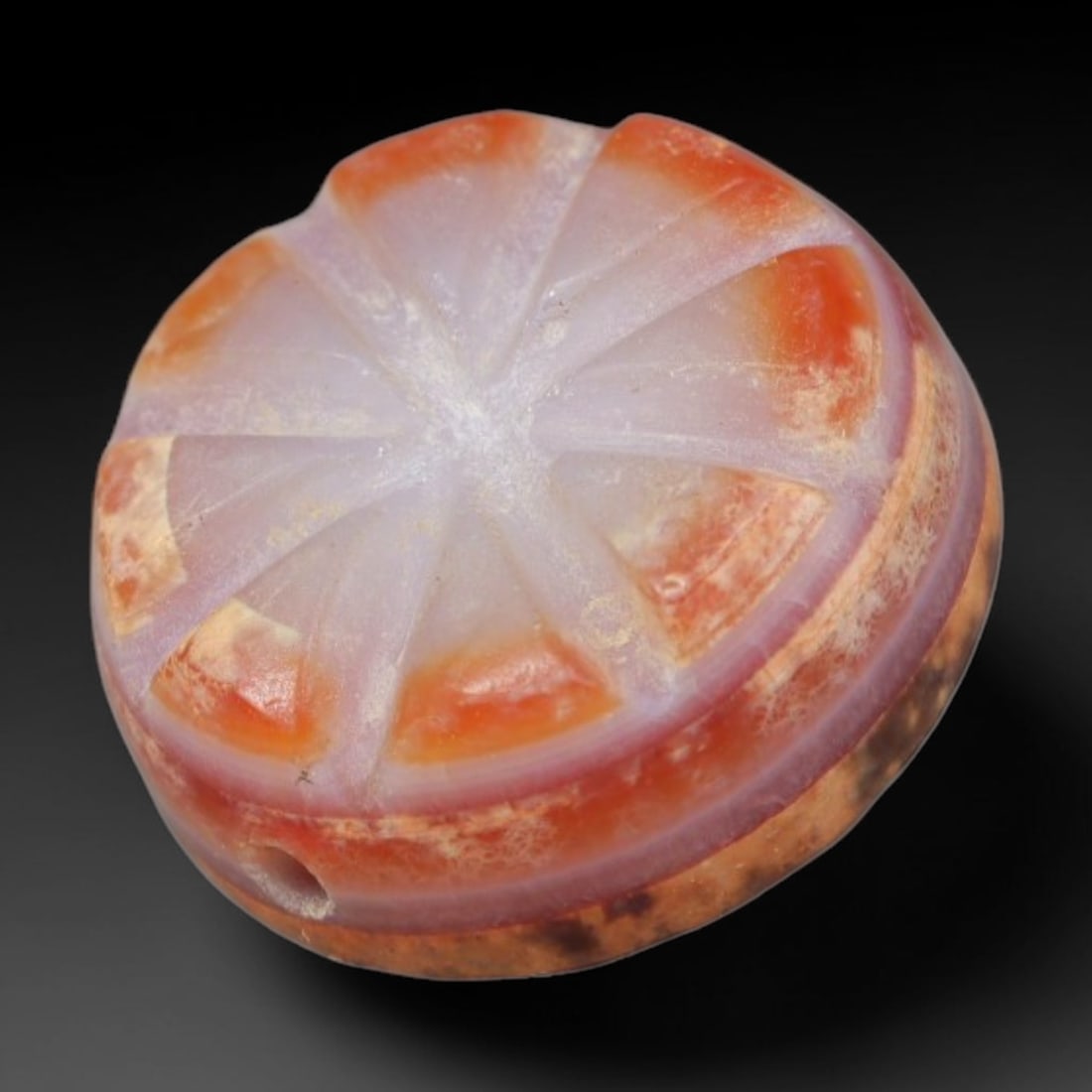 Vintage Tibetan Natural Carnelian Agate Bead Talisman, 80XZ: Small traditional wearable bead hand polished from solid natural carnelian agate mineral, originating from Himalayan Tibetan cultural craft heritage. Carnelian agate was a widely cherished stone mater