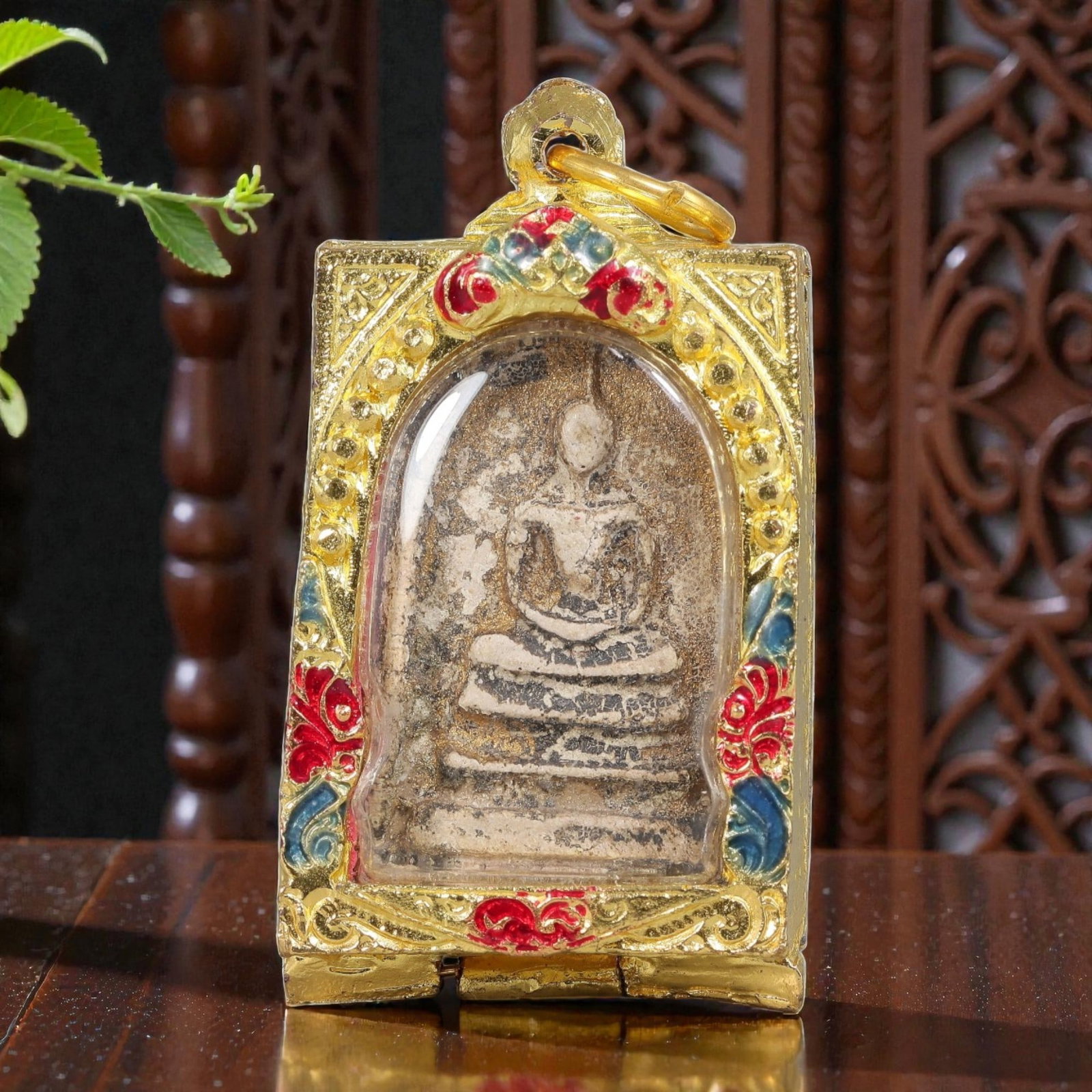 Thai Phra Somdej Amulet - Enamel Gold Tone Pendant, 59ZB (1 of 2)