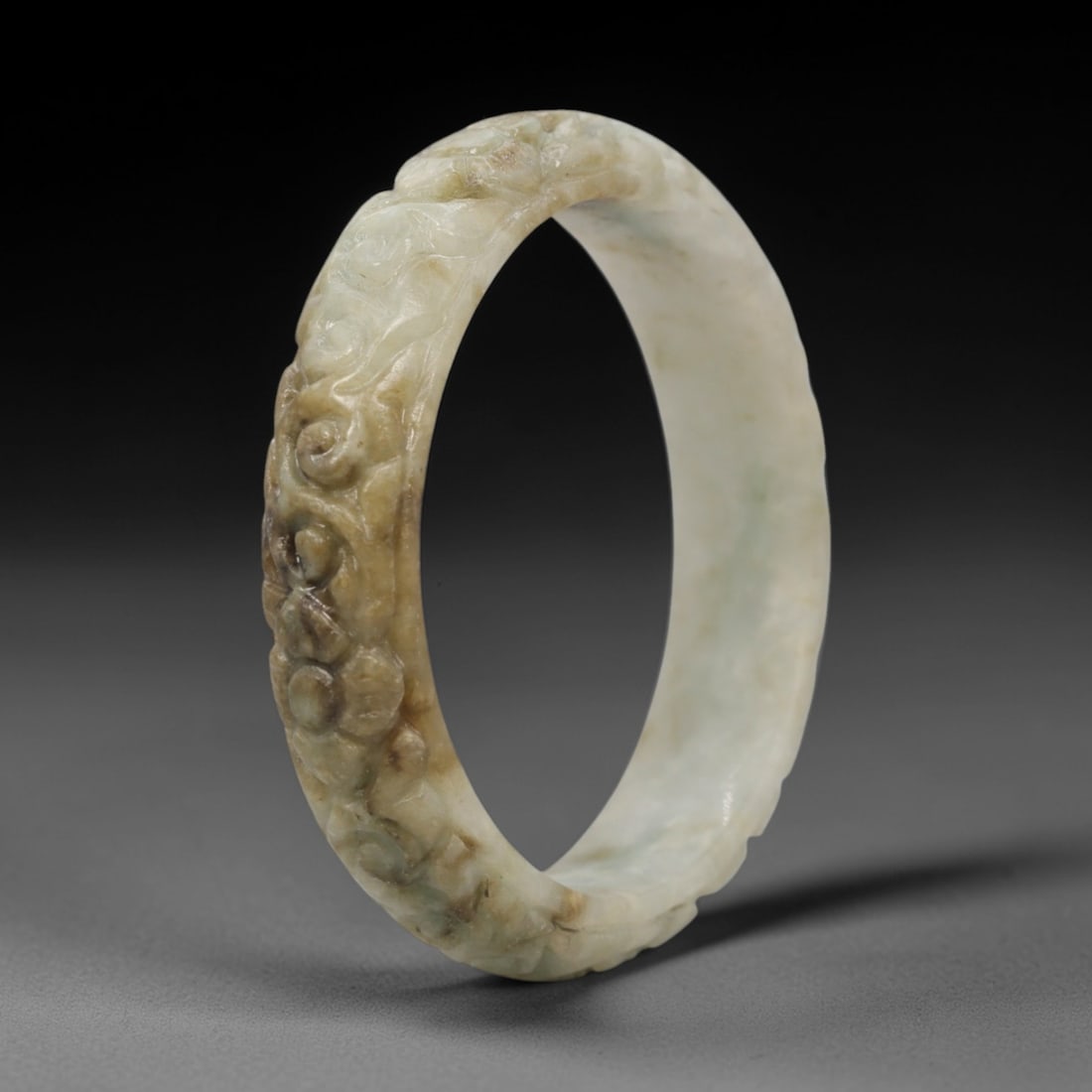 Natural Burmese Type A Carved Jadeite Jade Bangle Bracelet, 48ZL (1 of 2)