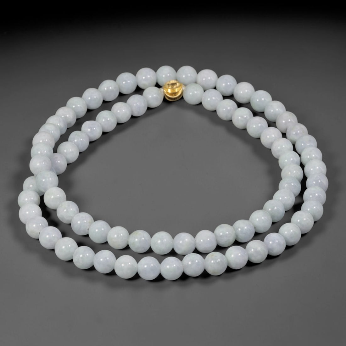 Natural Burmese Type A Pale Lavender Jadeite Jade Beaded Necklace, 5WY: This necklace strand is fashioned from authentic untreated Burmese Type A jadeite material, each spherical bead holding soft pale lavender tonal hues naturally formed during the stone's geological dev