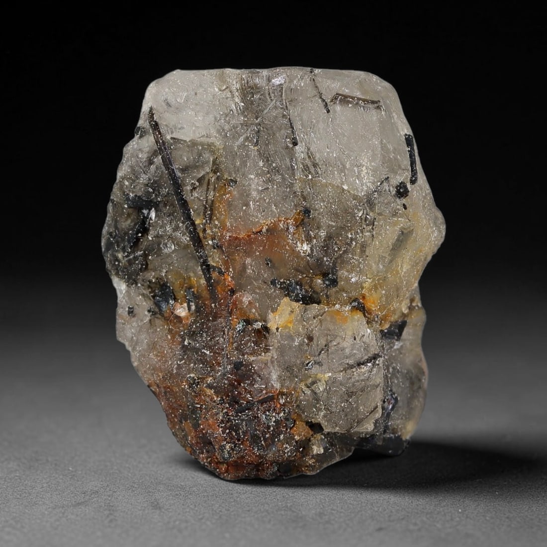 119.66 Carats Natural Black Rutilated Quartz Raw Rough Crystal Chunk, 81YR: This genuine natural rutilated quartz rough features distinct needle-like black rutile inclusions embedded within translucent clear quartz crystal, formed through natural hydrothermal geological proce