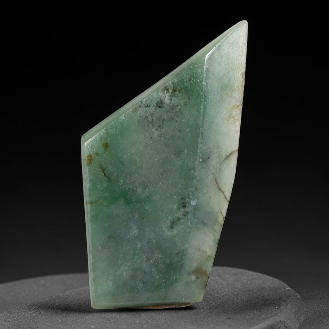 147ct Natural Type A Burmese Jadeite Jade Polished Sliced Rough, 44YN: This specimen is a sliced rough block of natural Type A Burmese jadeite jade. The interior displays natural colour zoning with visible mineral veining and crystalline patterns typical of unprocessed j
