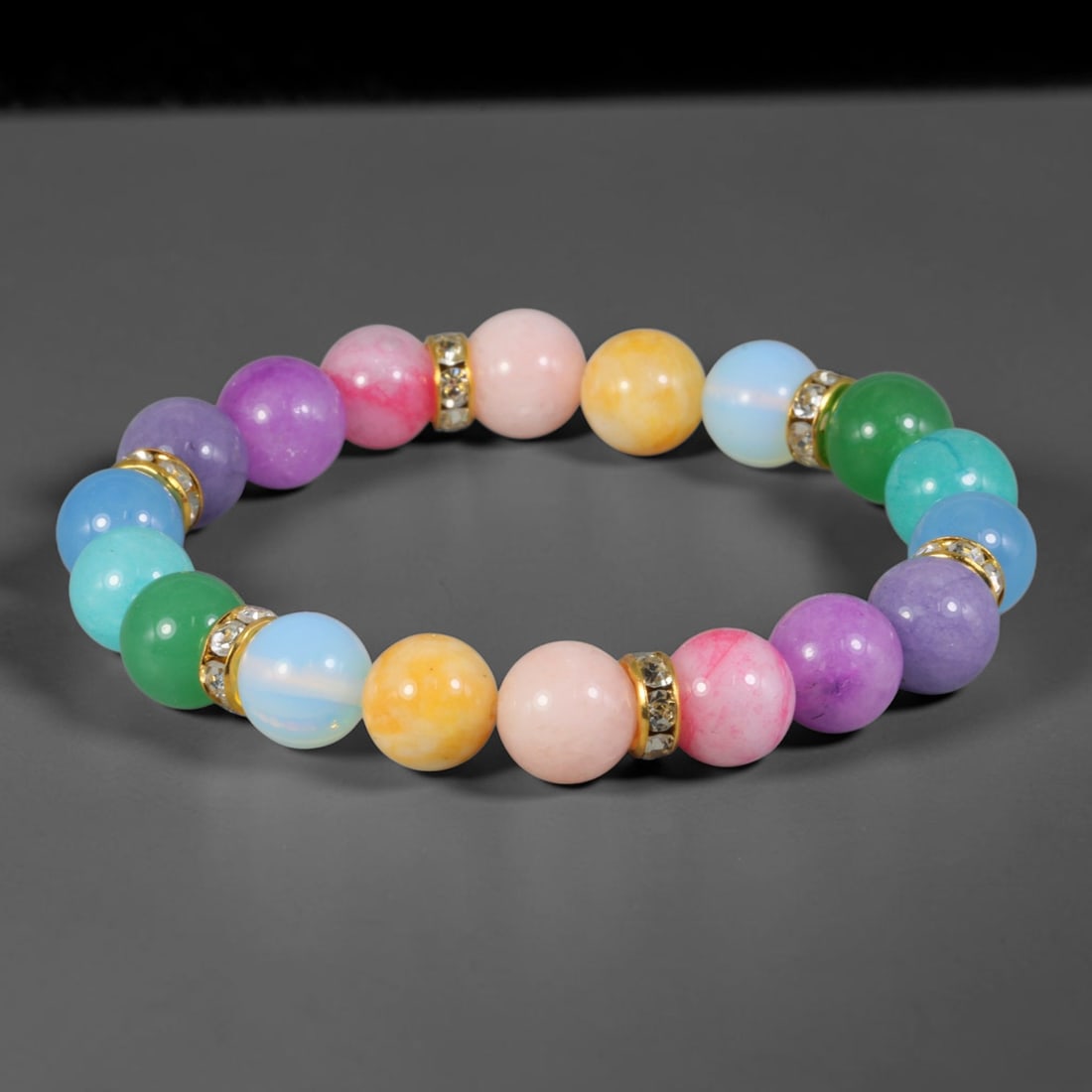Natural Mixed Stone Beaded Bracelet - Polished Round Bead Strand, 31YM (1 of 1)