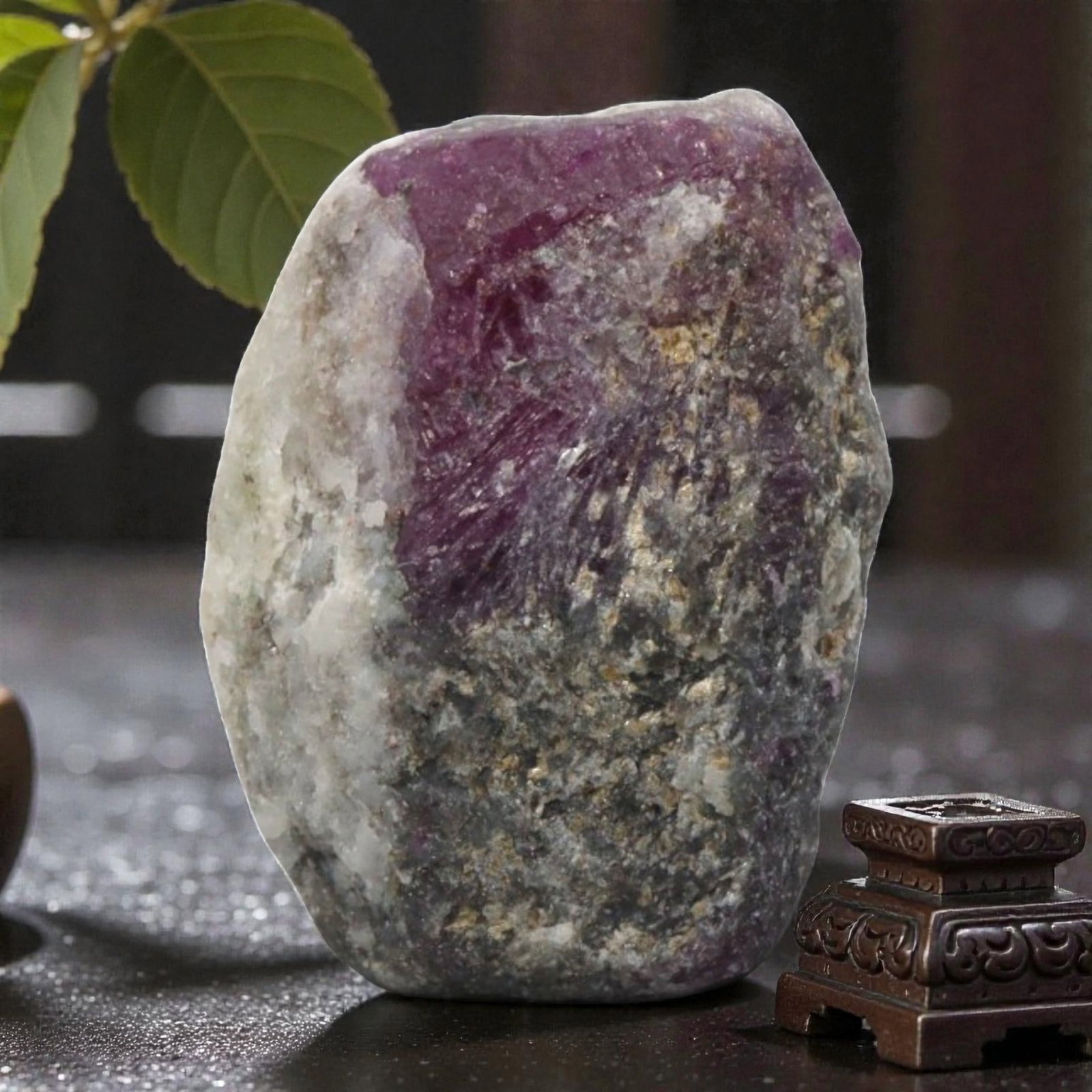 19.28ct Natural Mauritania Ruby Rough (Unheated), 82XA: This unheated Mauritania ruby rough is a striking natural crystal specimen, featuring a rich, saturated magenta hue with subtle purple undertones that deepen toward the core. The rough's rugged, natur