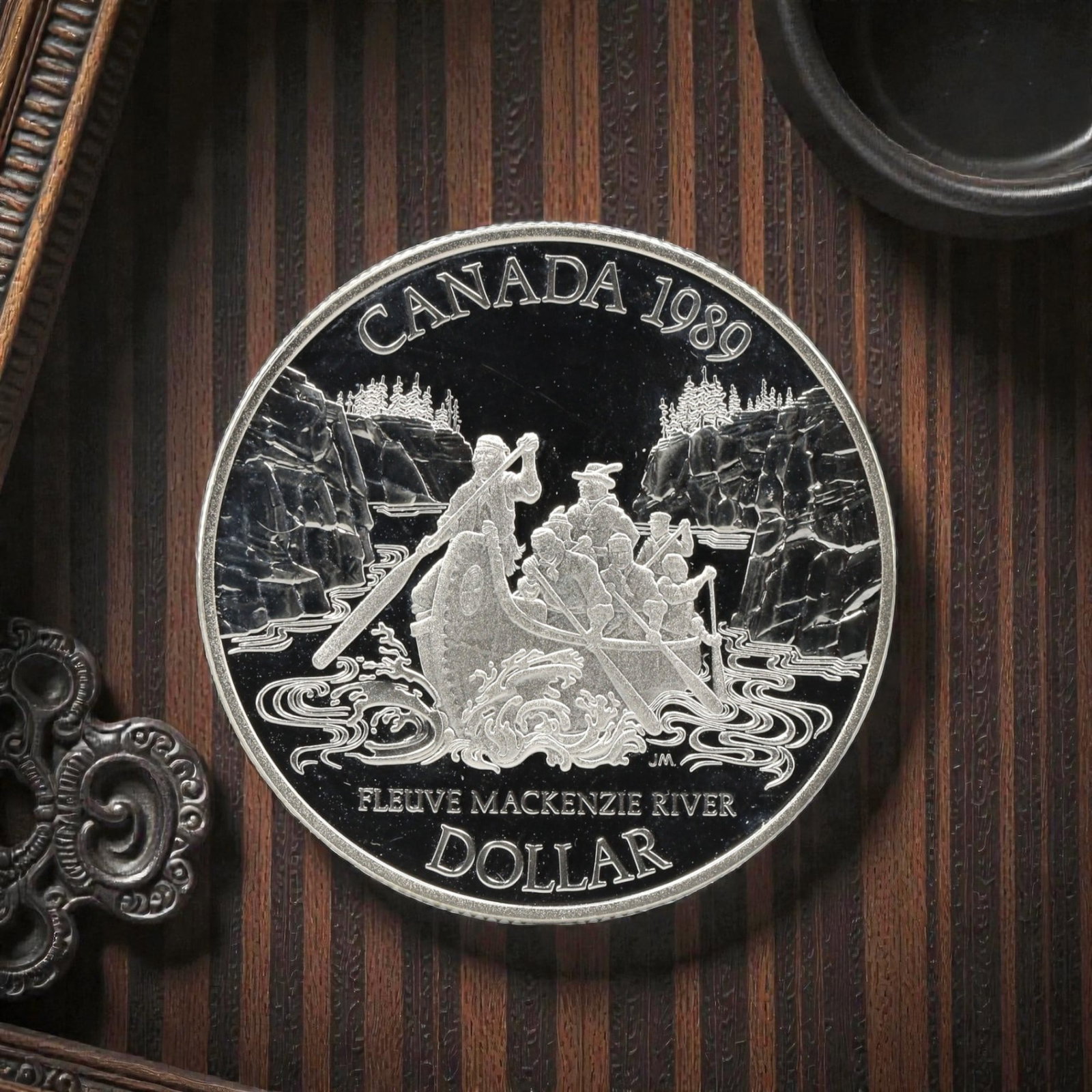 CANADA: Exploration Legacy - Mackenzie River Silver Dollar Coin, 1989, 36.07mm, 1ZJ (1 of 4)