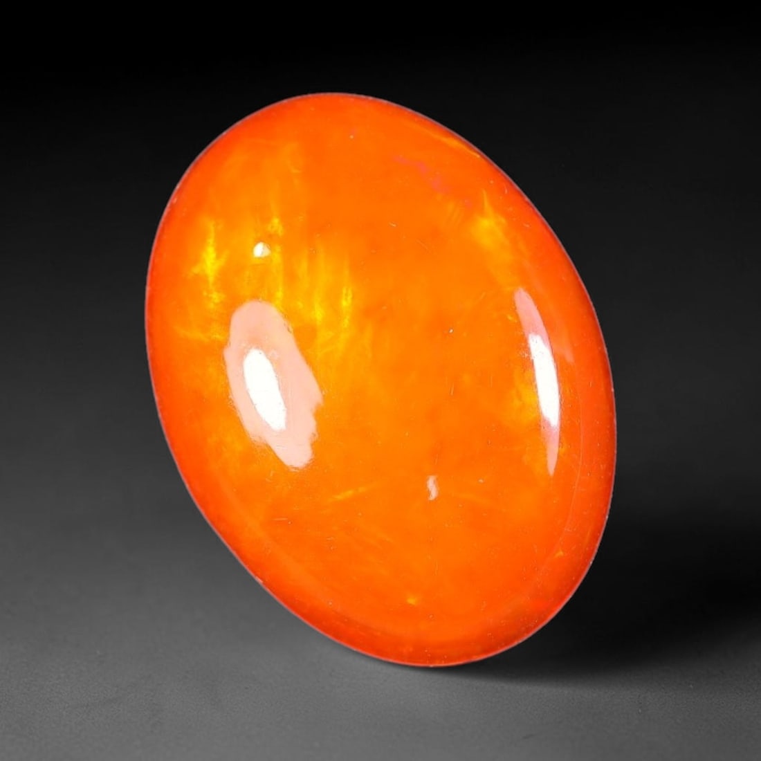 3.65ct Natural Ethiopian Welo Orange Fire Opal Cabochon Loose Gemstone, 61XX: This opal is sourced from Ethiopian Welo natural opal deposits and shaped into a smooth polished cabochon form with refined lapidary finishing work. Bright warm orange base accompanied by vivid intern
