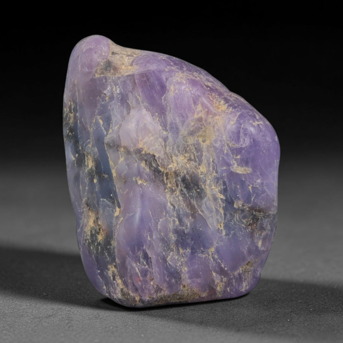 39ct Natural Unheated Sri Lankan Purplish Blue Sapphire Rough, 48YQ: This natural corundum rough is an unheated purplish blue sapphire sourced from Sri Lankan alluvial gem deposits, featuring an irregular natural native form with residual pale yellow-brown mineral matr