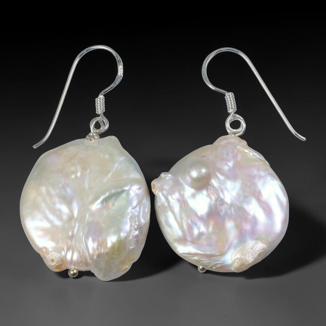 Natural Round Petal Keshi Baroque Pearl Drop Earrings, 35WE (1 of 1)