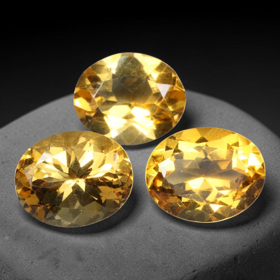 7.43ct Natural Golden Citrine Oval Faceted Parcel Loose Gemstone, 94XX: Matching parcel of hand faceted natural citrine gemstones featuring rich warm golden-yellow tone with subtle inherent mineral characteristics within each stone. Precision faceting and glossy high poli
