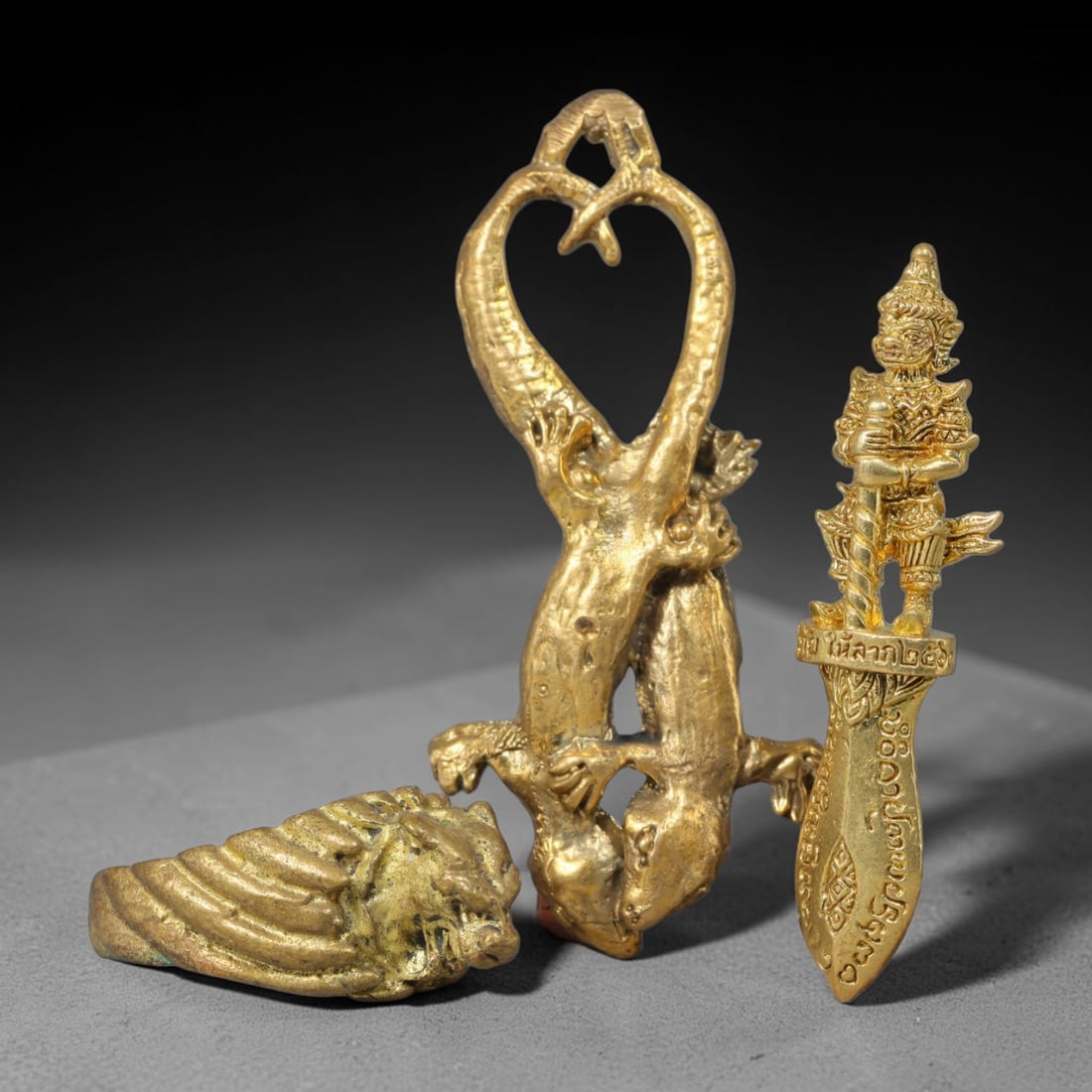 Vintage Thai Gilt Copper Alloy Talisman Set - Three Mini Amulets, 90ZB (1 of 1)