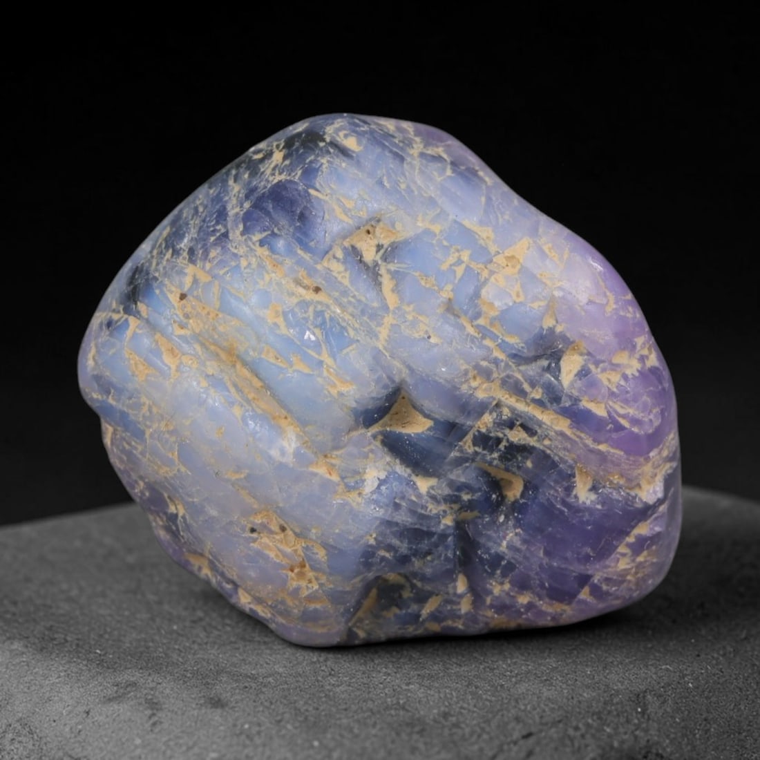 48ct Natural Unheated Sri Lankan Purplish Blue Sapphire Rough, 62YQ: This natural corundum rough is an unheated purplish blue sapphire sourced from Sri Lankan alluvial gem deposits, featuring an irregular natural native form with residual pale yellow-brown mineral matr