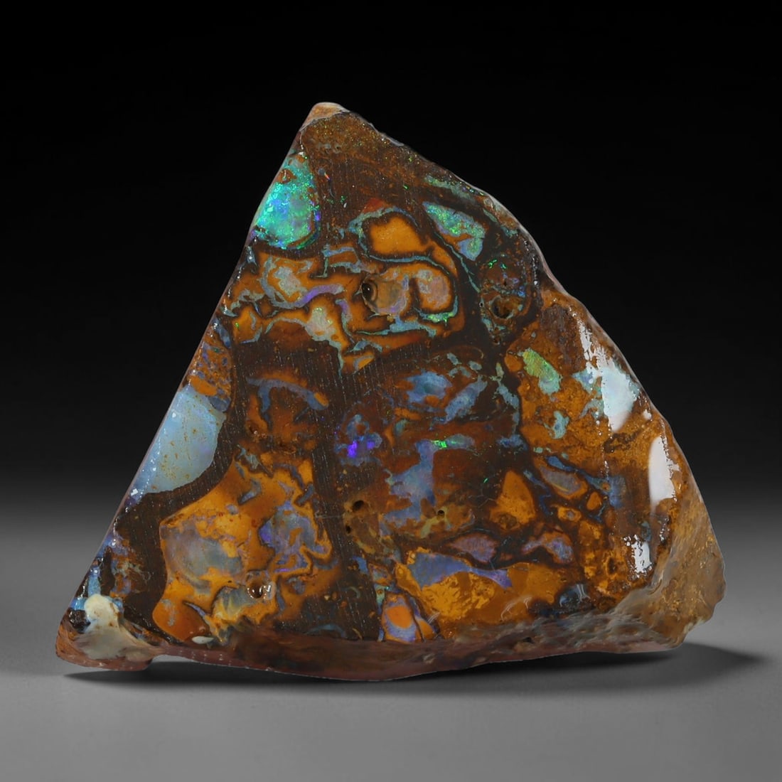 34.12ct Natural Australian Queensland Boulder Opal Sliced Slab Cutting Rough, 11YP: Natural sliced slab rough of Queensland boulder opal cutting grade, featuring rich color ironstone matrix with patterns. The face clearly reveals extensive opal veining and pocket formations running t