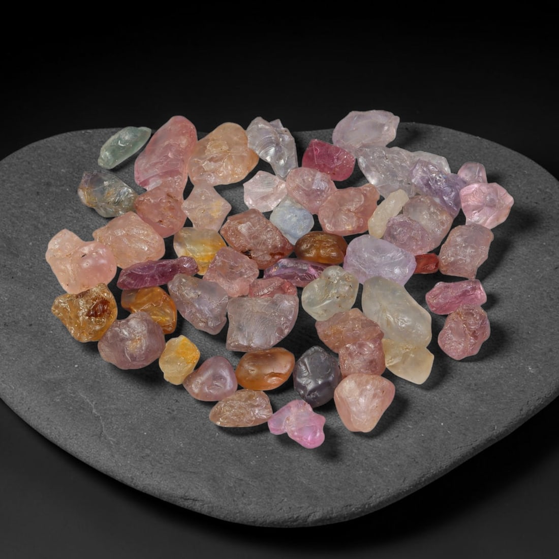 80.85ct Natural Multi-Colour Spinel Rough Parcel Loose Gemstone, 66YS: Natural spinel rough parcel showcasing a beautiful array of soft varied hues with subtle tonal differences throughout each crystal. Raw crystalline surfaces carry authentic natural mineral textures an