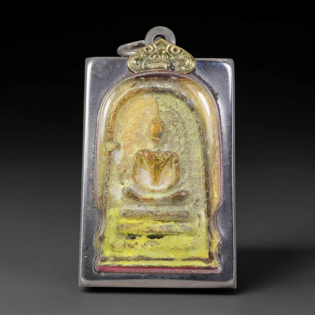 Thai Gilded Clay Metal Amulet Buddhist Votive Pendant, 44ZB (1 of 2)