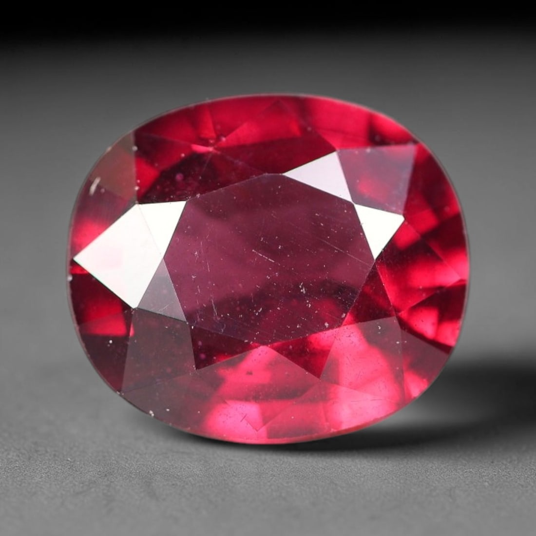 2.40 Carats Natural Deep Burgundy Red Garnet Oval Faceted Loose Gemstone, 73WY: This timeless oval faceted garnet boasts a luxuriously deep burgundy red tone that glows with vivid crimson fire across its precisely polished reflective facets. Fine natural micro mineral specks are 