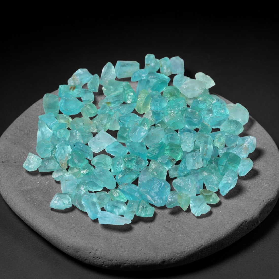 125.54ct Natural Blue Apatite Rough Parcel Loose Gemstone, 59YS: Natural apatite rough parcel featuring fresh bright blue colouration with subtle tonal variations across each crystal piece. Raw crystalline surfaces display authentic natural mineral textures and inh