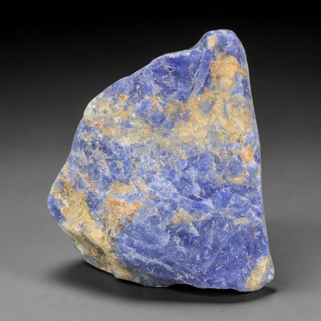 194 Carats Natural Royal Blue Sodalite Rough Stone, 15YS: This genuine natural sodalite rough exhibits soft blended royal blue mineral coloration mixed with pale crystalline matrix formed through natural igneous geological formation. Fine light mineral speck