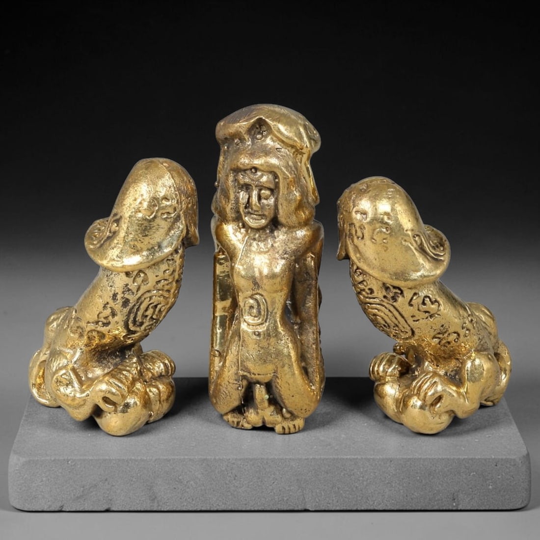 Thai Vintage Copper Alloy Phallic & Goddess Sacred Devotional Figures - 3pcs Set, 89YY (1 of 1)