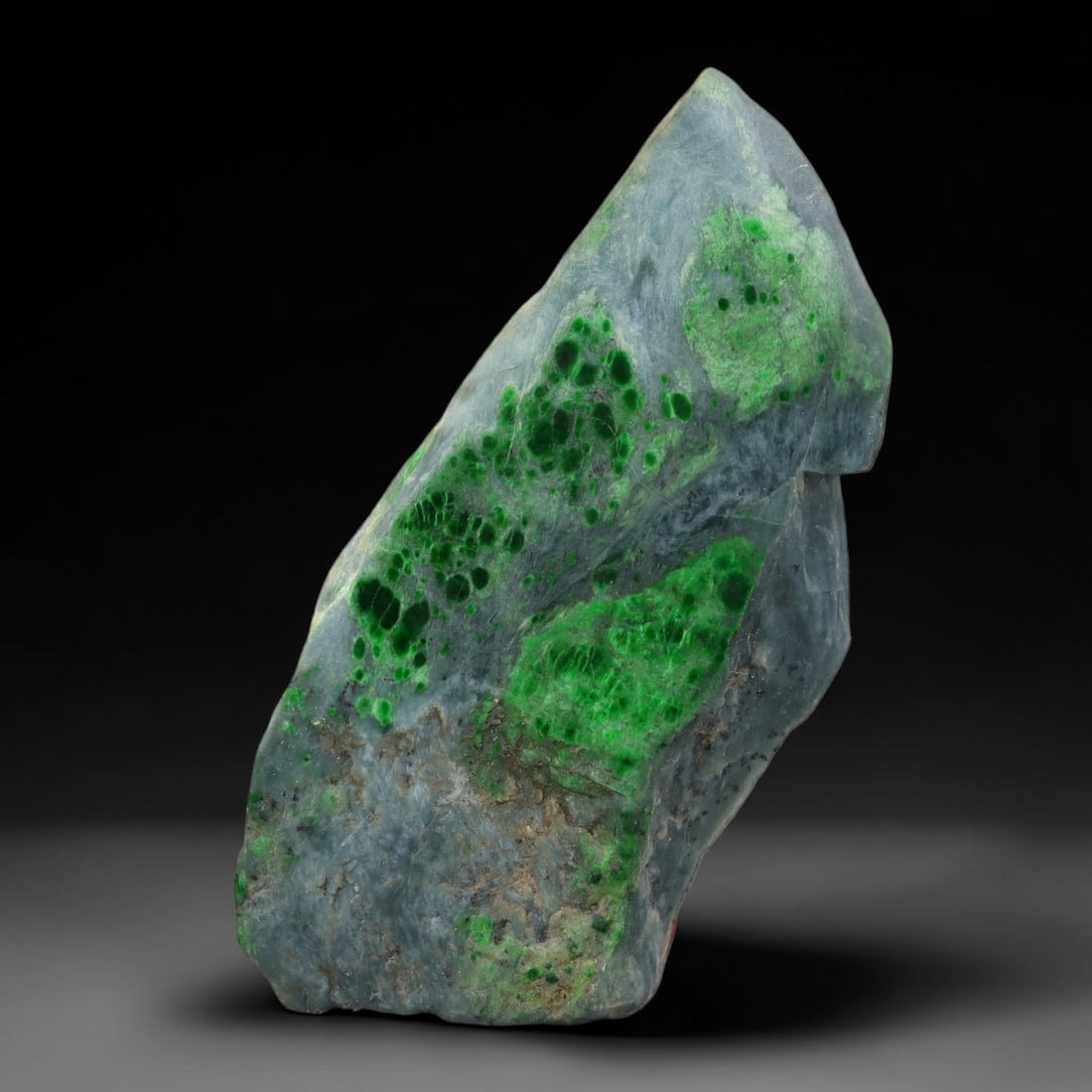 179ct Natural Type A Burmese Jadeite Jade Sliced Rough, 12YN: This specimen is a sliced rough block of natural Type A Burmese jadeite jade. The interior displays natural colour zoning with visible mineral veining and crystalline patterns typical of unprocessed j
