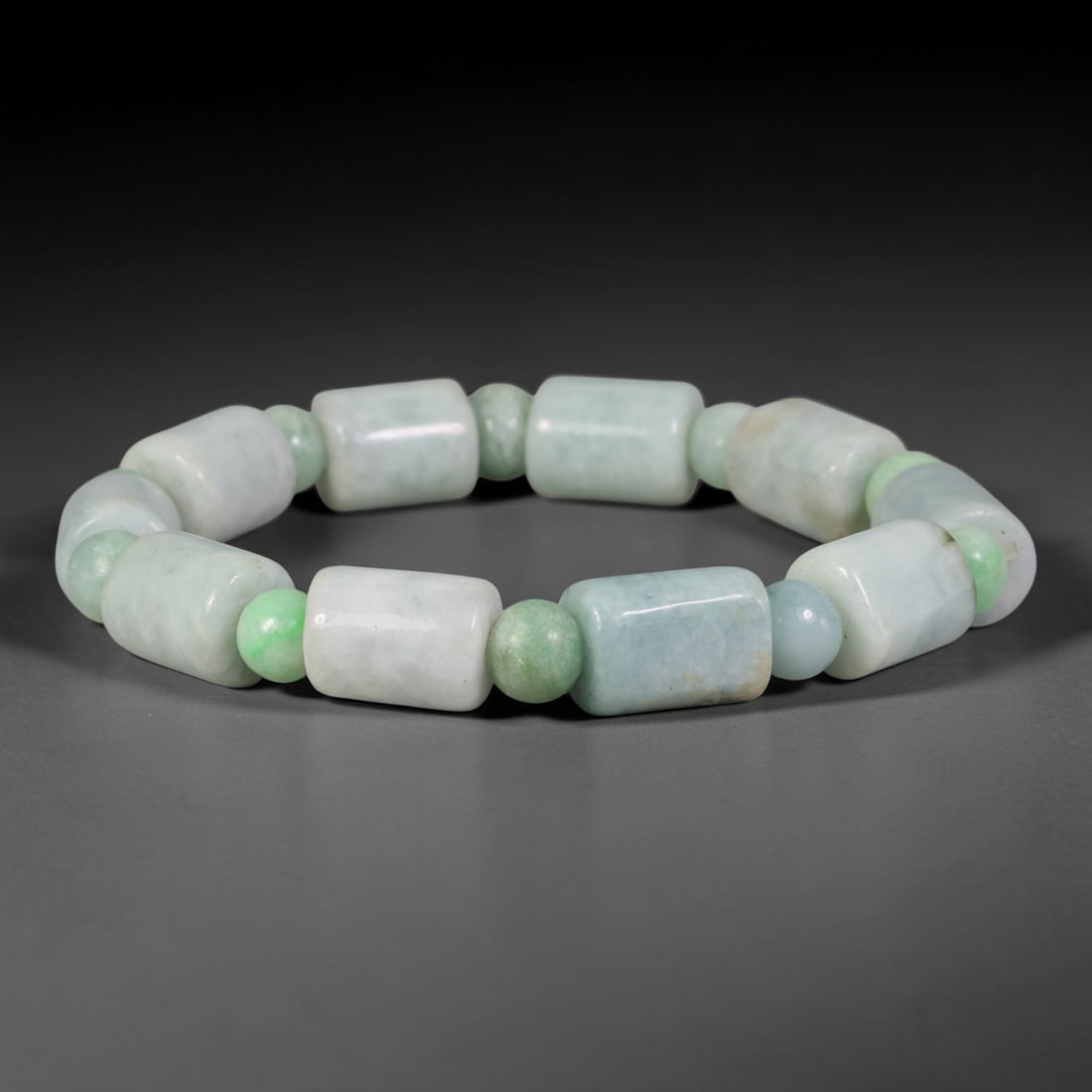 Natural Burmese Type A Pale Green White Jadeite Jade Beaded Bracelet, 8TA: Crafted from untreated natural Burmese Type A jadeite jade beads with maximum bead dimension of 10.71mm, this wearable strand features a gentle polished finish displaying soft pale green and white nat