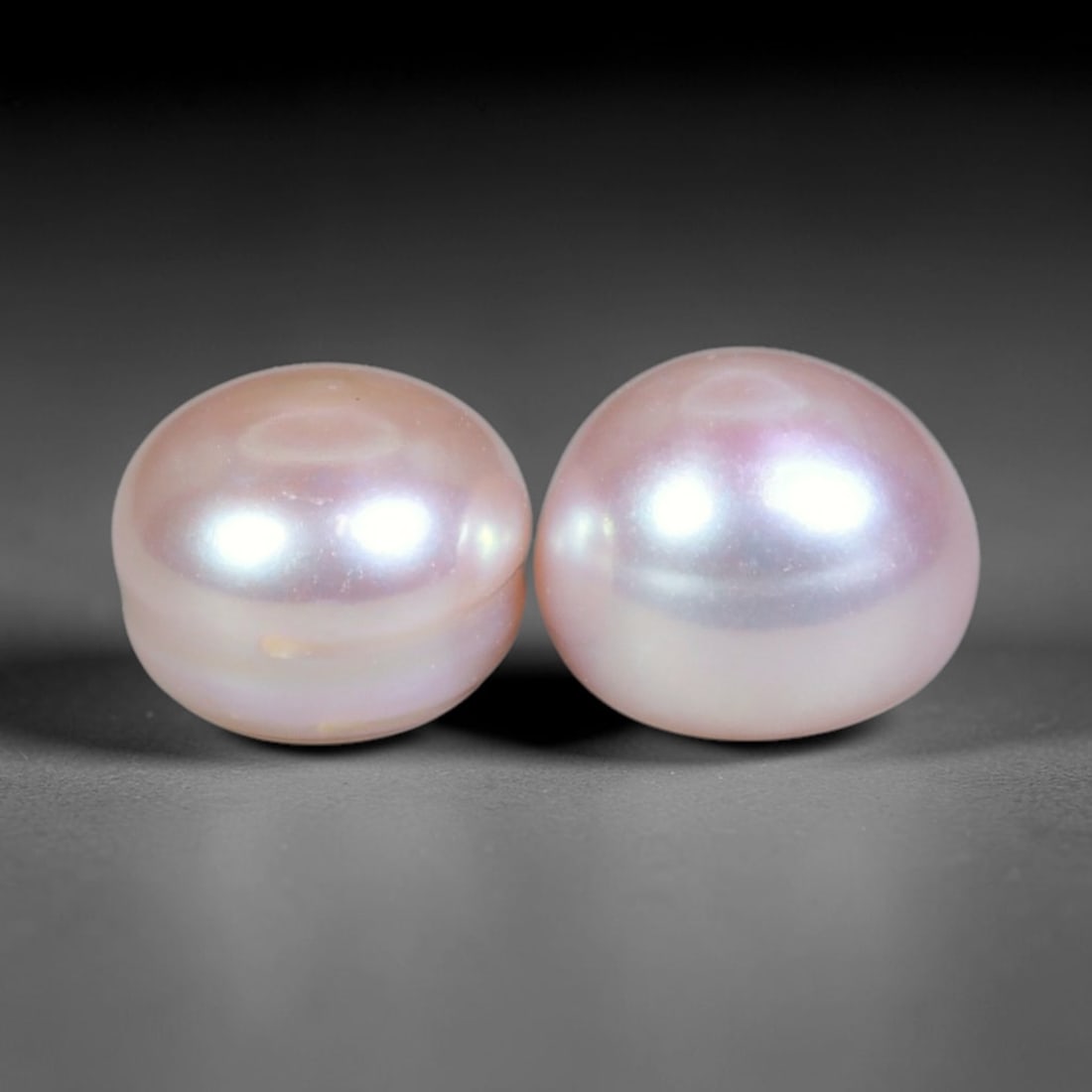 4.86ct Natural Soft Pink Lavender Orient Freshwater Half Round Pearl Pair, 56XZ: Matching pair of natural freshwater half-round pearls, each measuring 7.7x5.9mm, pre-drilled with clean centered holes ready for jewelry mounting. The pearls feature a creamy pale blush base layered w